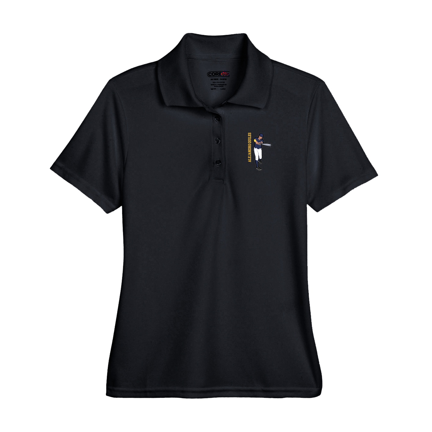 Performance Polo — Name Vertical in Black