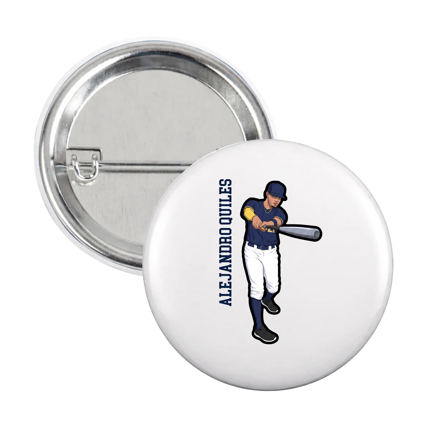 Game Day Button — Name Vertical in White