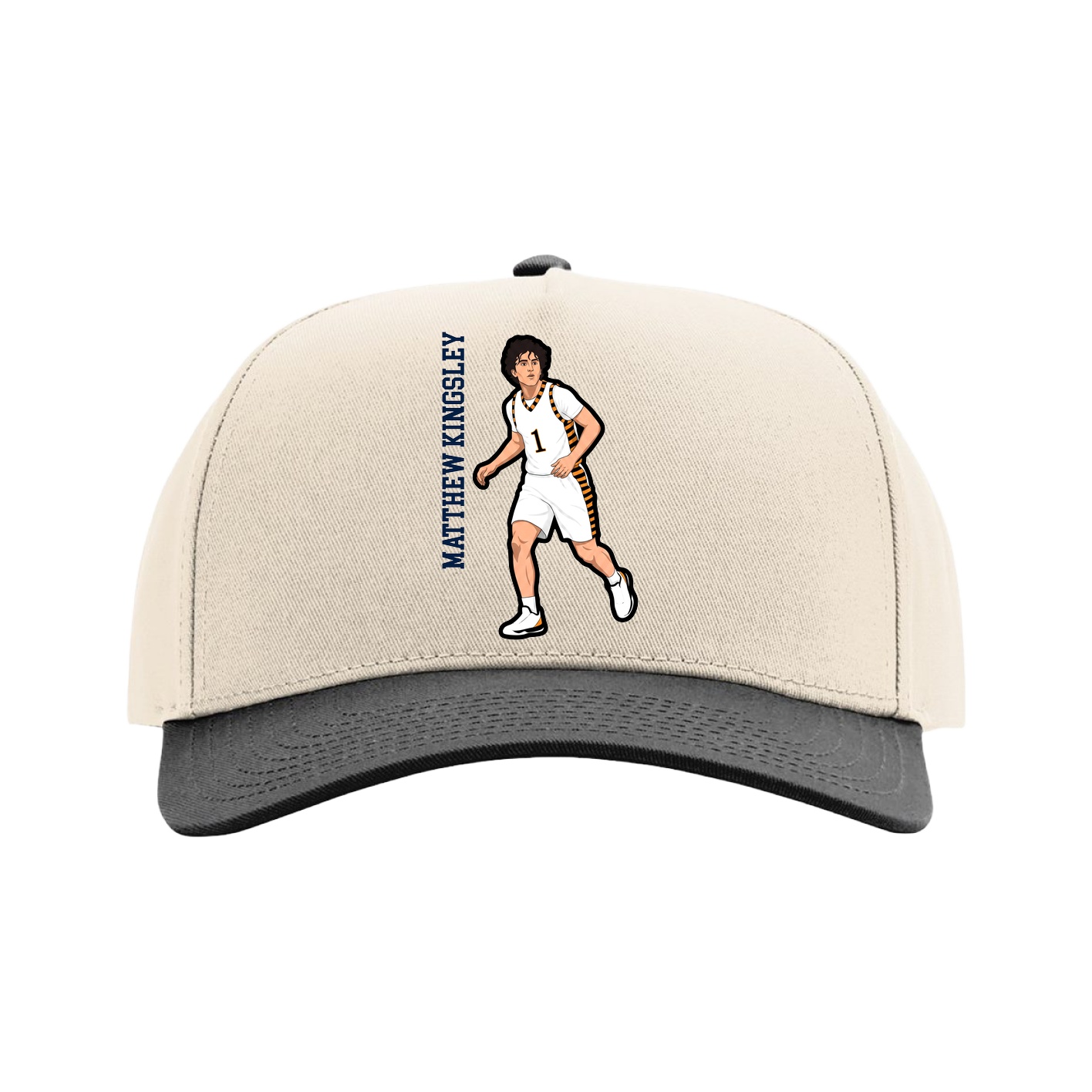 Full Fabric Five-Panel Champ Cap — Name Vertical in Cream/Black