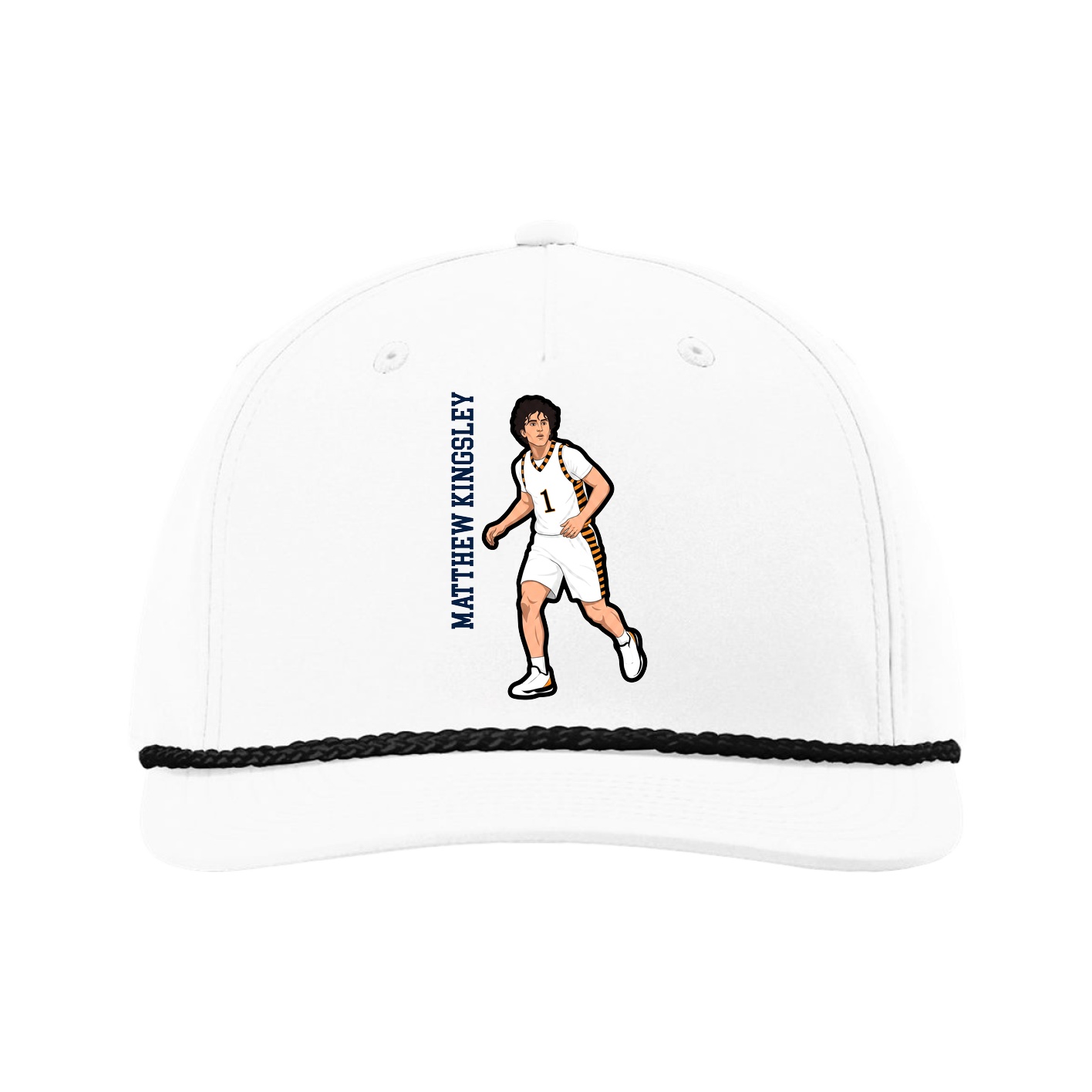Five-Panel Classic Rope Cap — Name Vertical in White