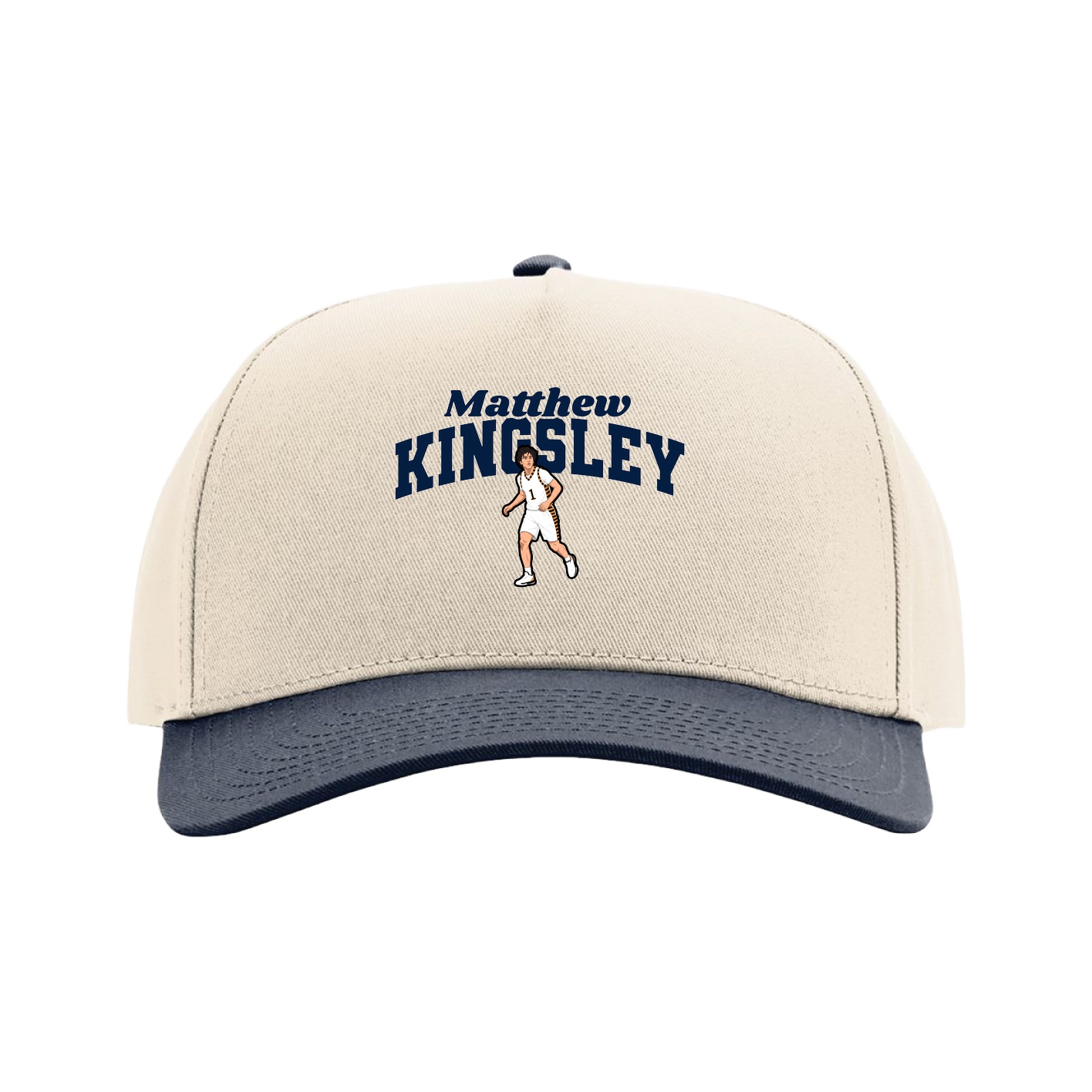 Full Fabric Five-Panel Champ Cap — Signature Arch in Cream/Navy