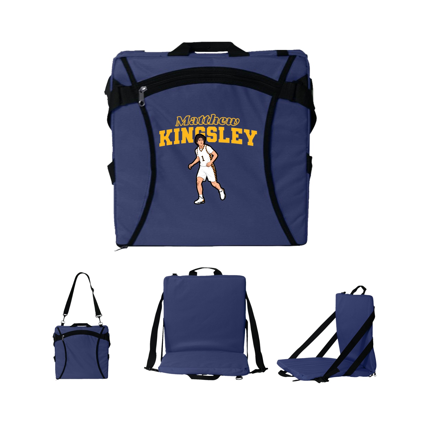 Folding Stadium Seat — Name Arch in Navy