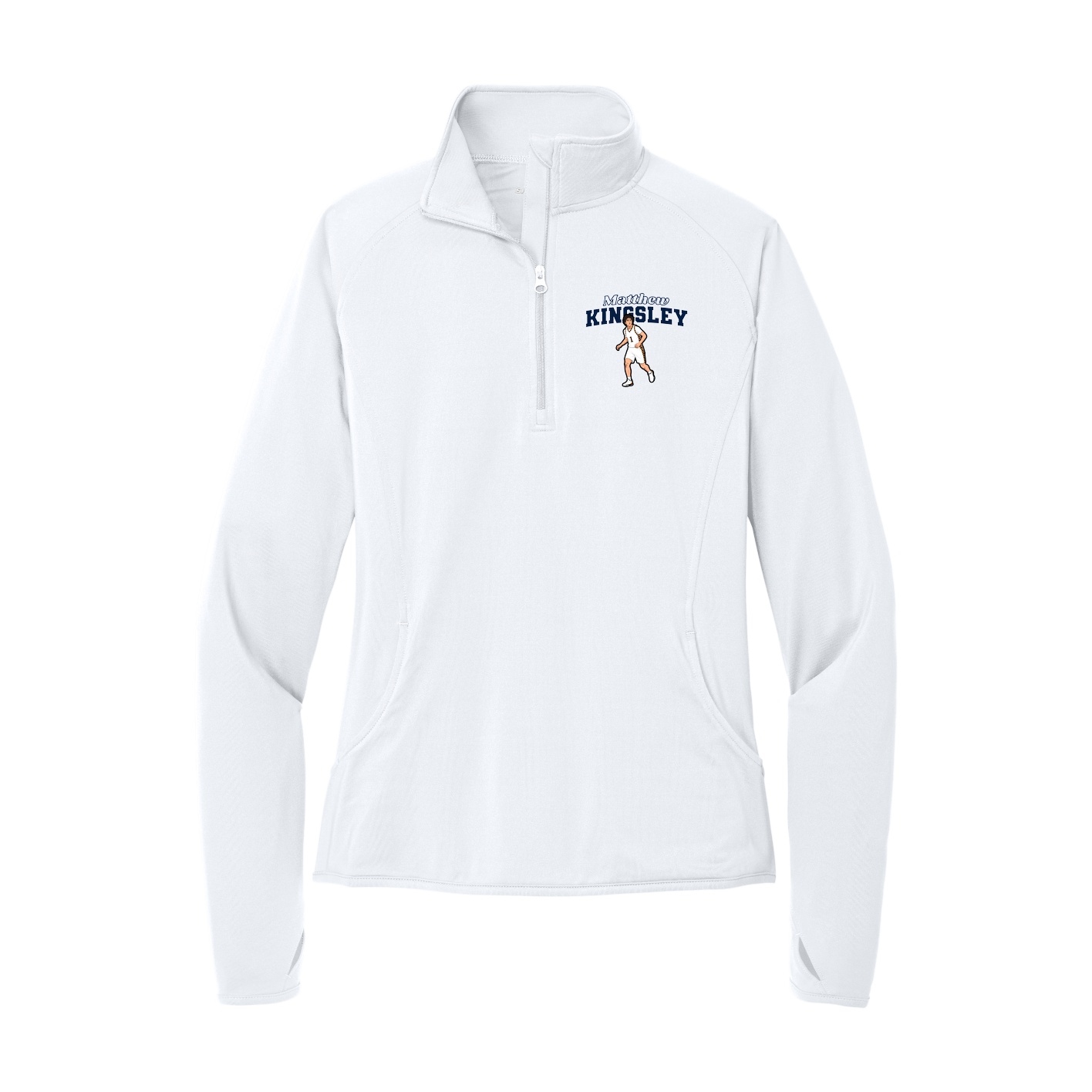 Women's Q-Zip Pullover — Name Arch in White