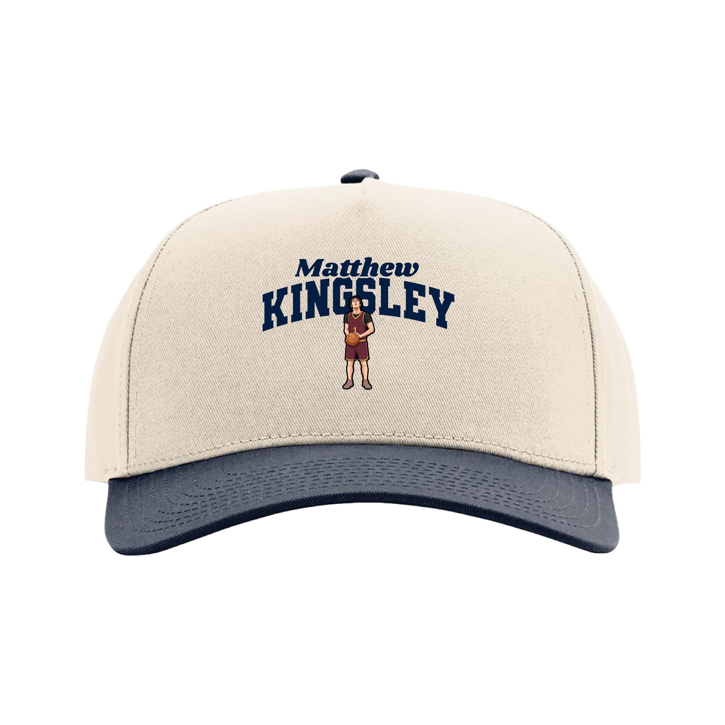 Full Fabric Five-Panel Champ Cap — Signature Arch in Cream/Navy