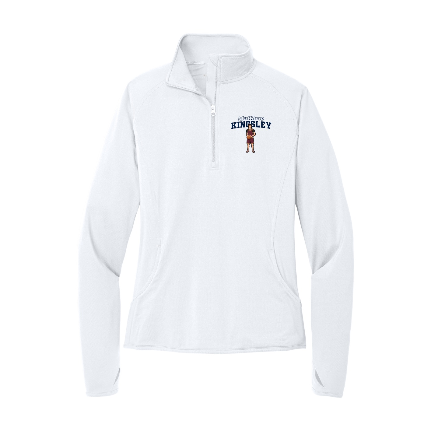 Women's Q-Zip Pullover — Name Arch in White