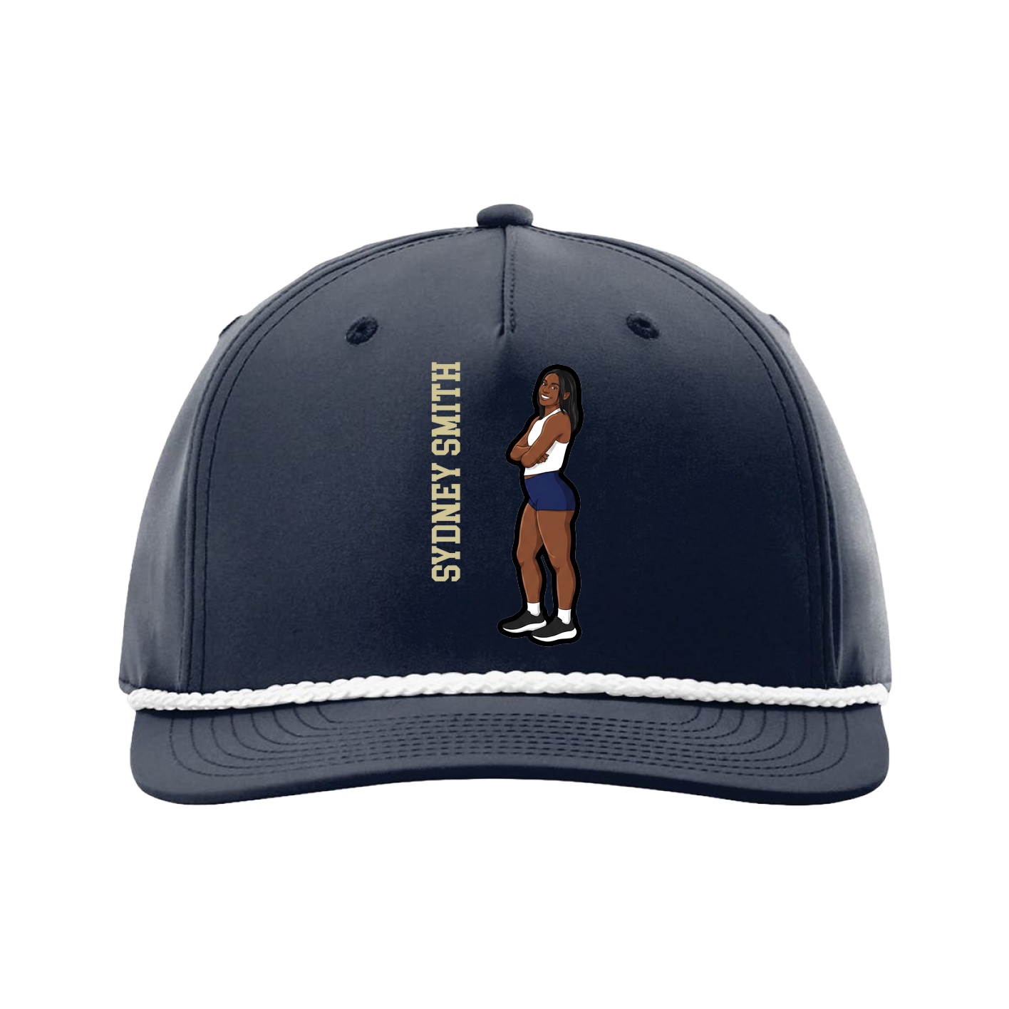 Five-Panel Classic Rope Cap — Name Vertical in Navy