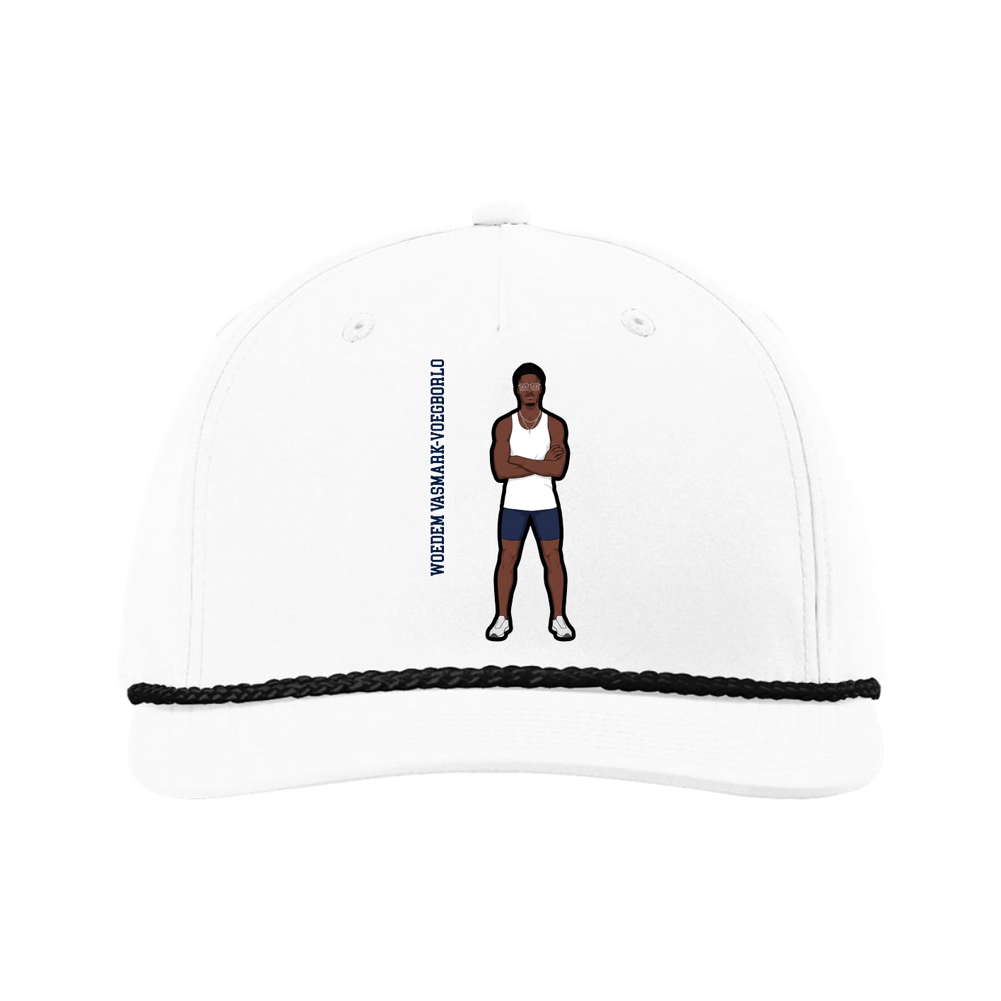 Five-Panel Classic Rope Cap — Name Vertical in White