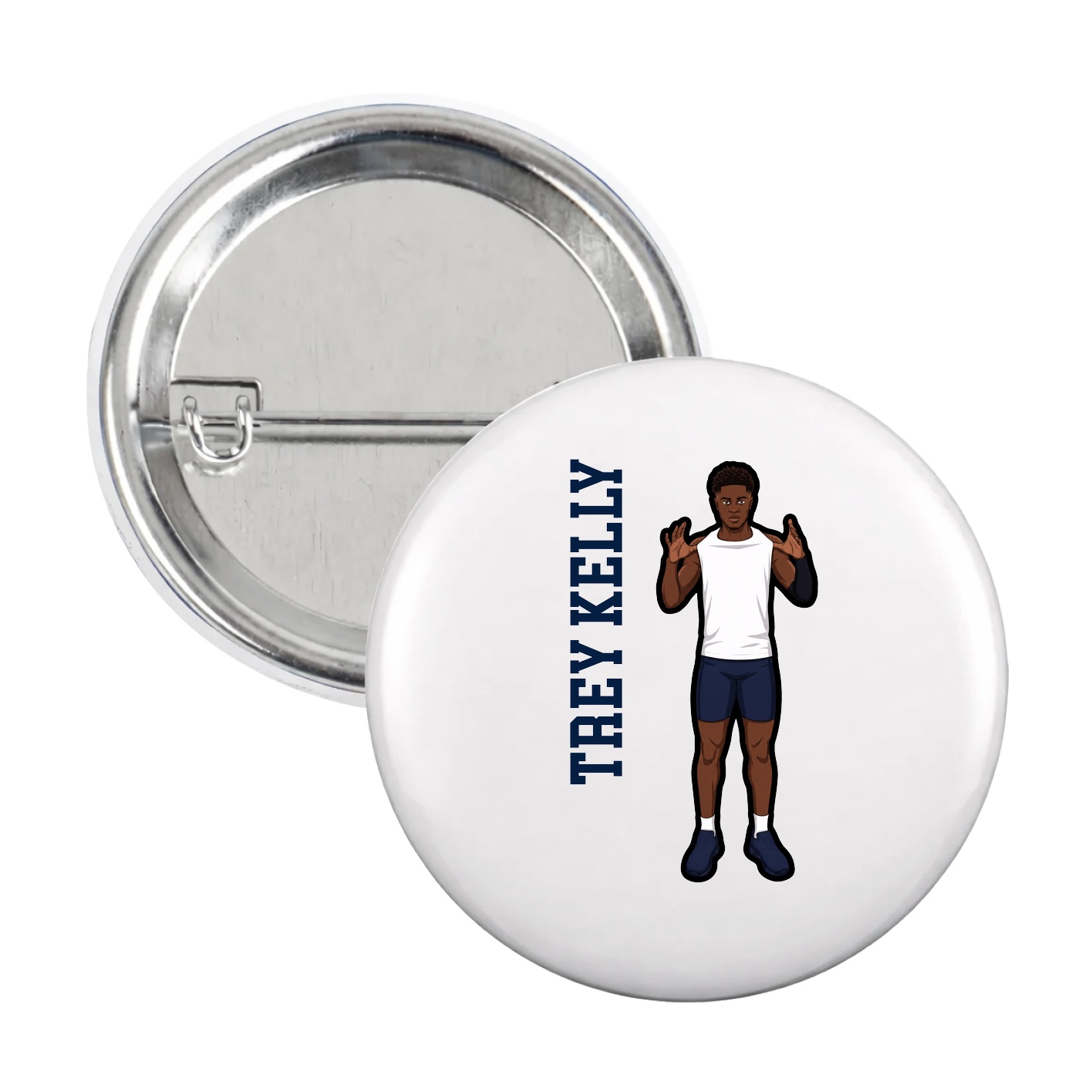 Game Day Button — Name Vertical in White