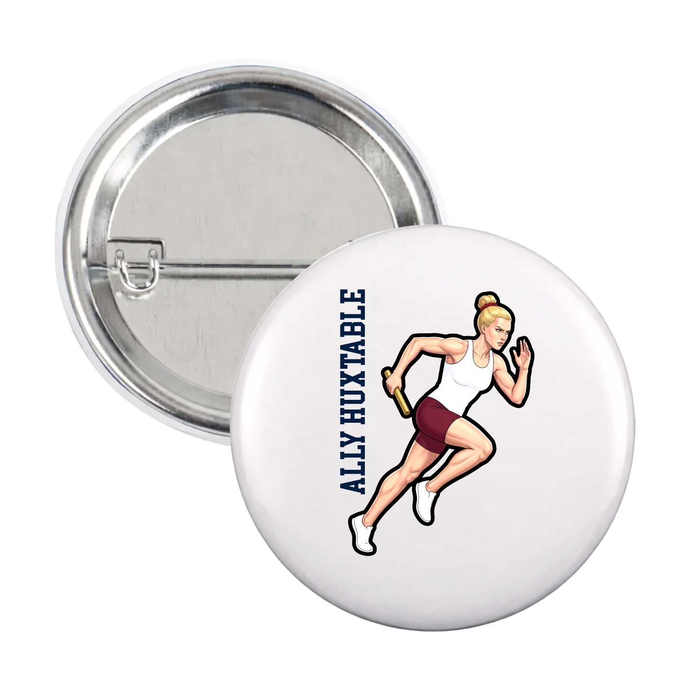 Game Day Button — Name Vertical in White