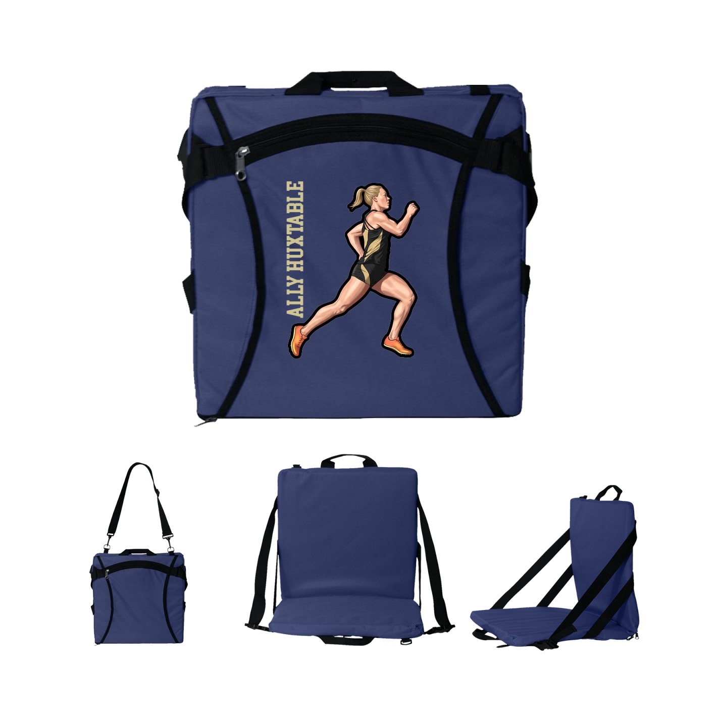 Folding Stadium Seat — Name Vertical in Navy