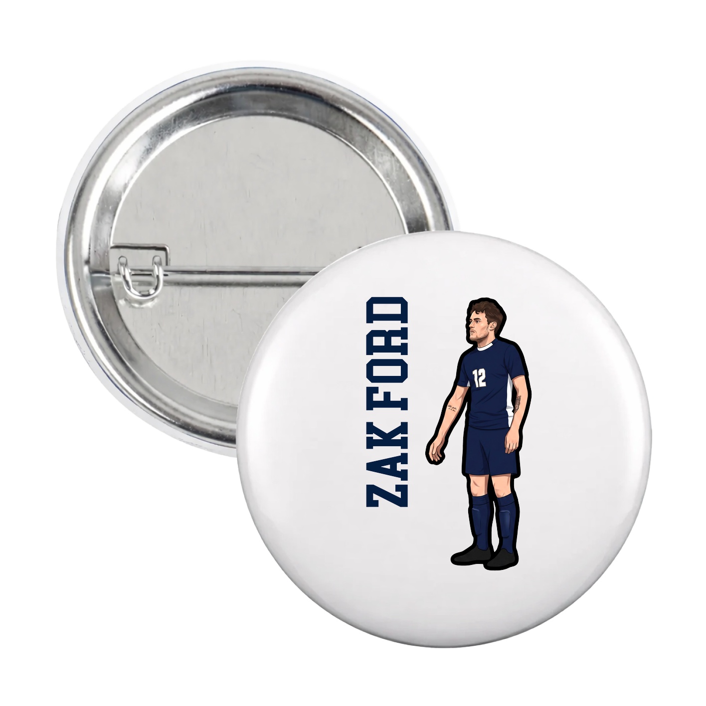 Game Day Button — Name Vertical in White