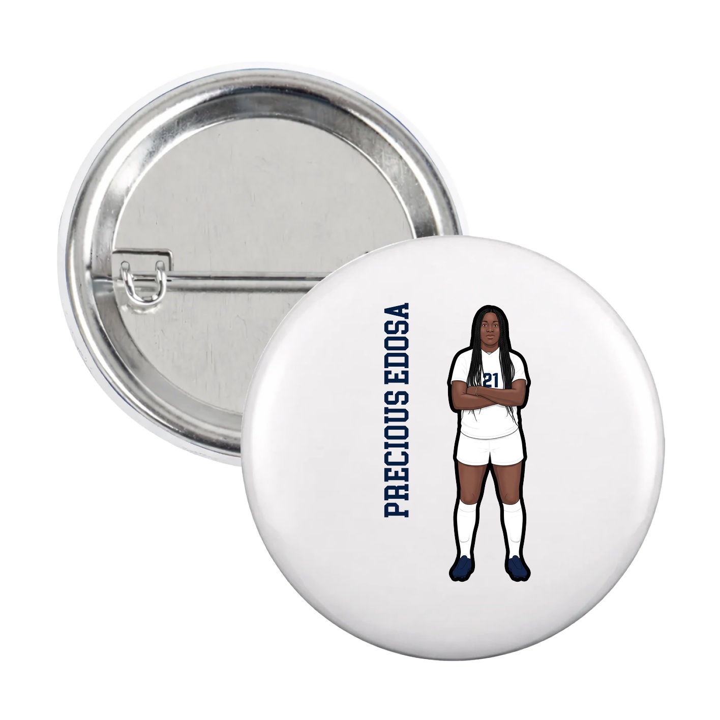 Game Day Button — Name Vertical in White