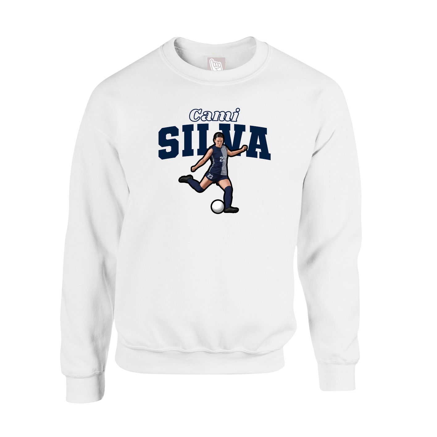 Fleece Crew — Name Arch in White