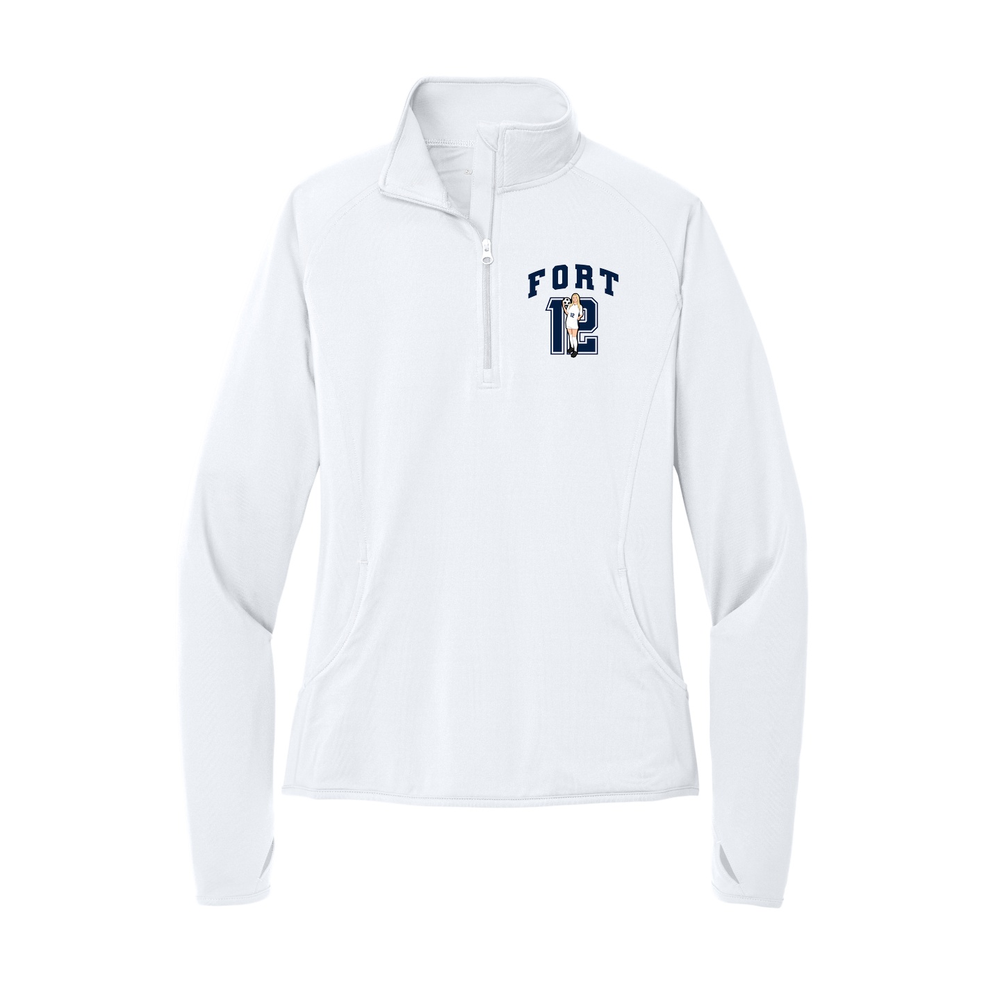 Women's Q-Zip Pullover — Number in White