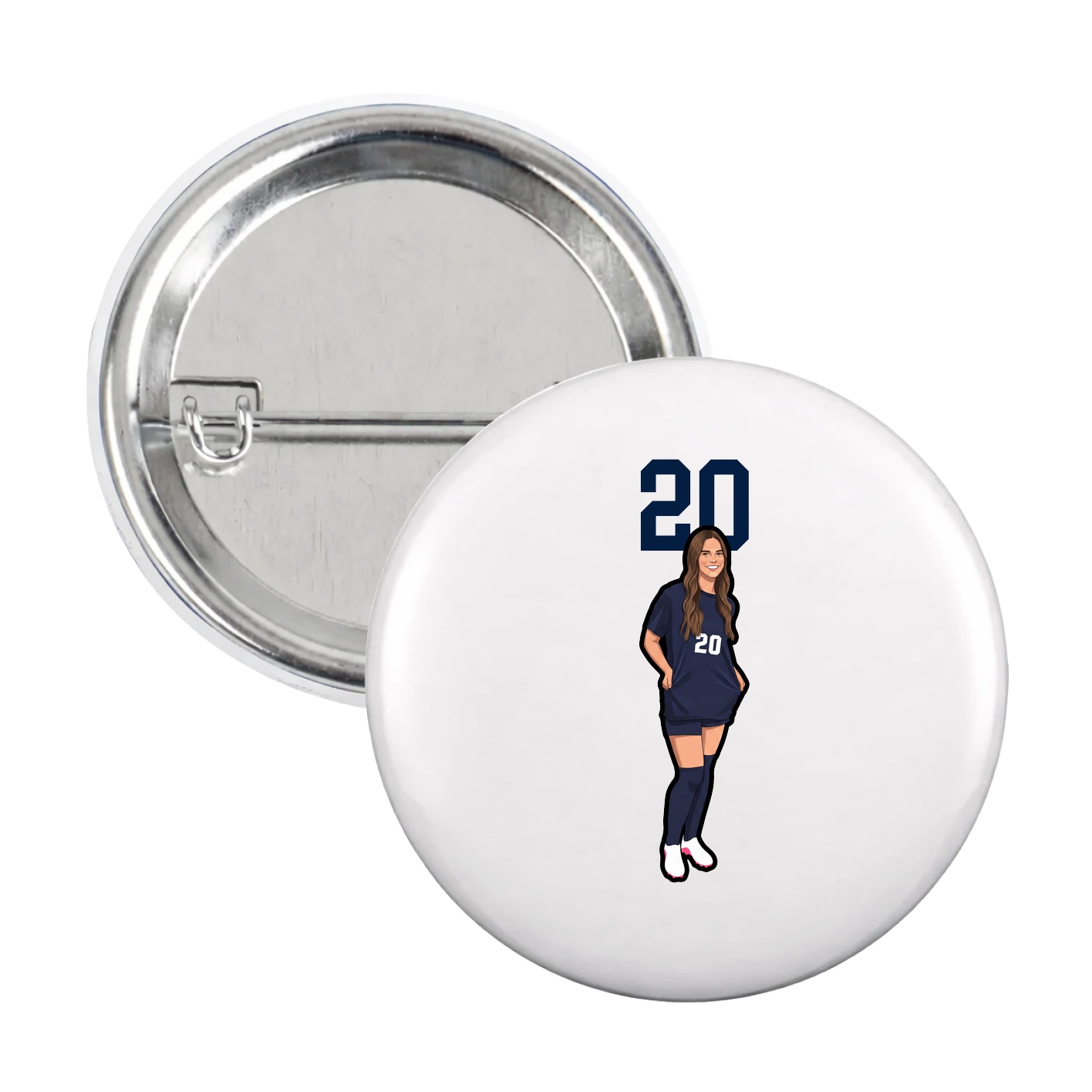 Game Day Button — Number Top in White