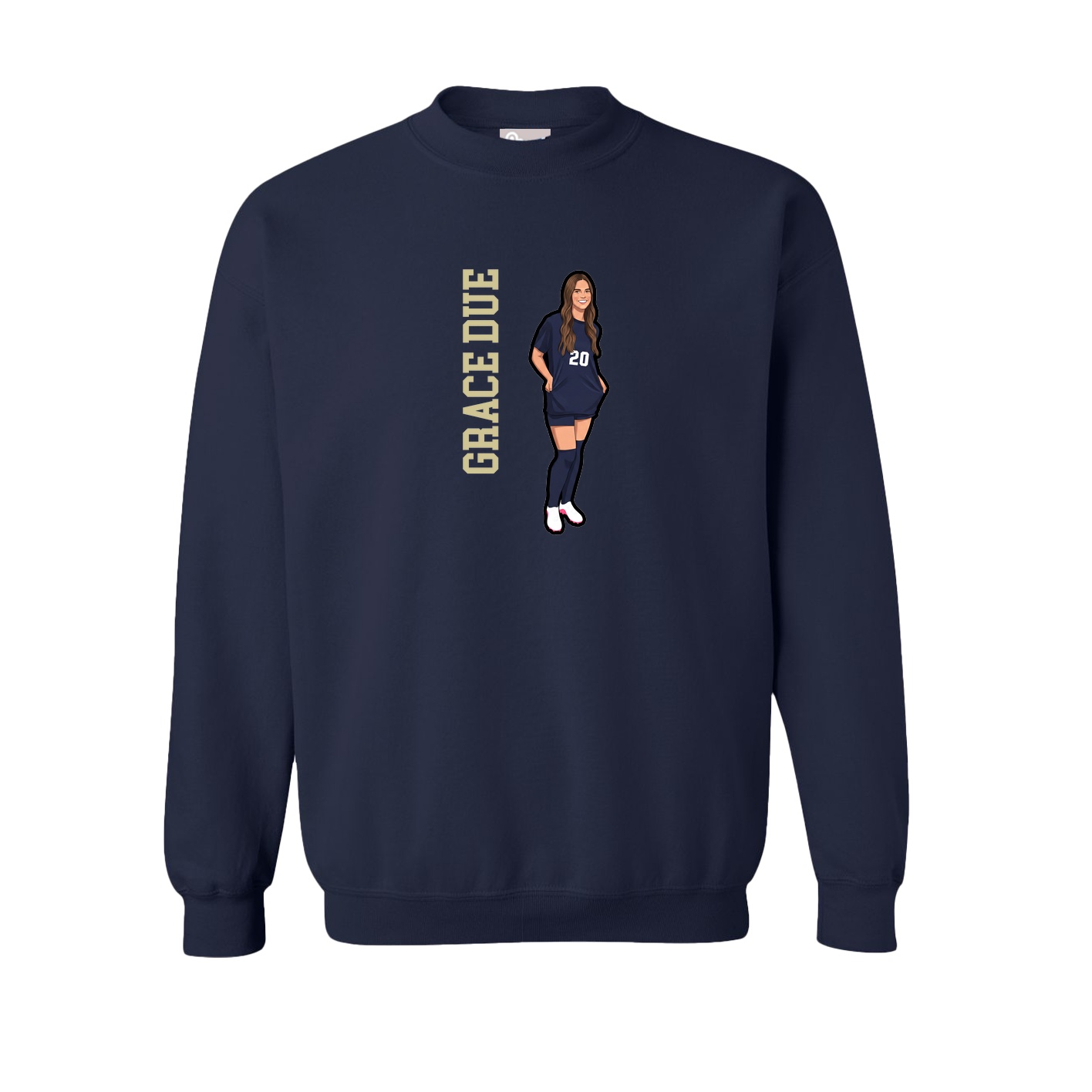 Fleece Crew — Name Vertical in Navy