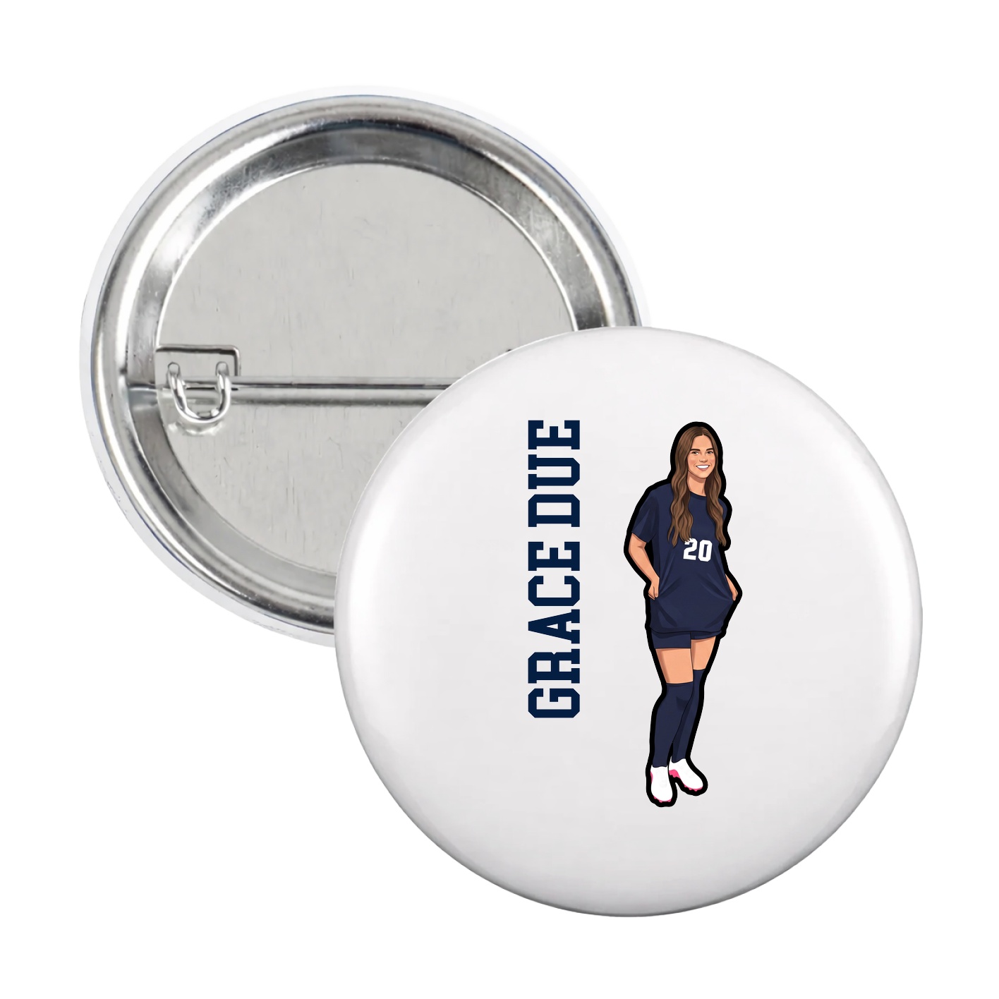 Game Day Button — Name Vertical in White