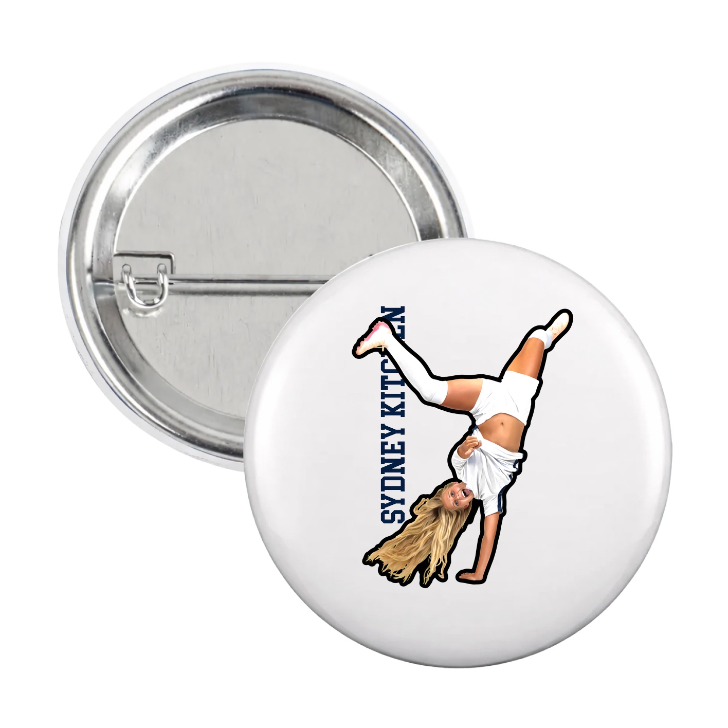 Game Day Button — Name Vertical in White