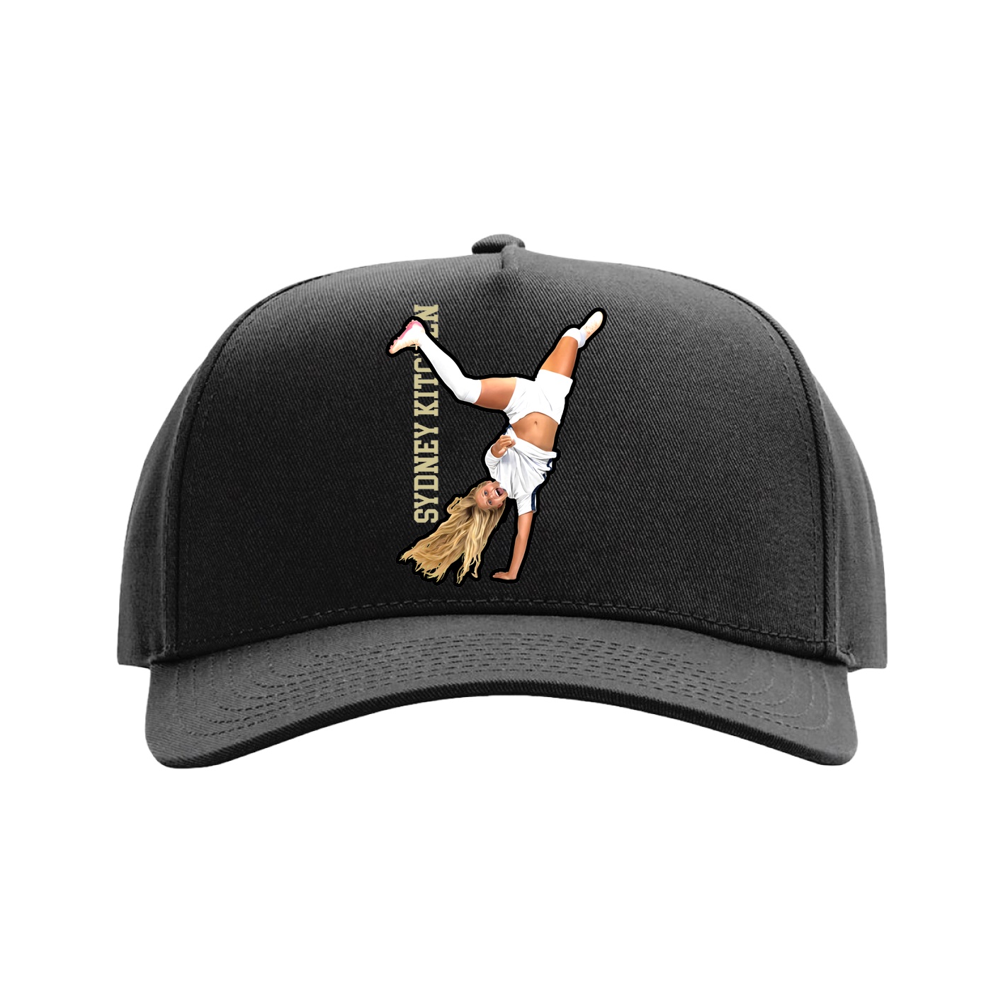 Full Fabric Five-Panel Champ Cap — Name Vertical in Black