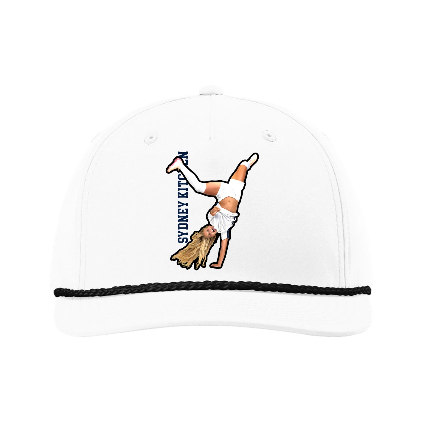 Five-Panel Classic Rope Cap — Name Vertical in White