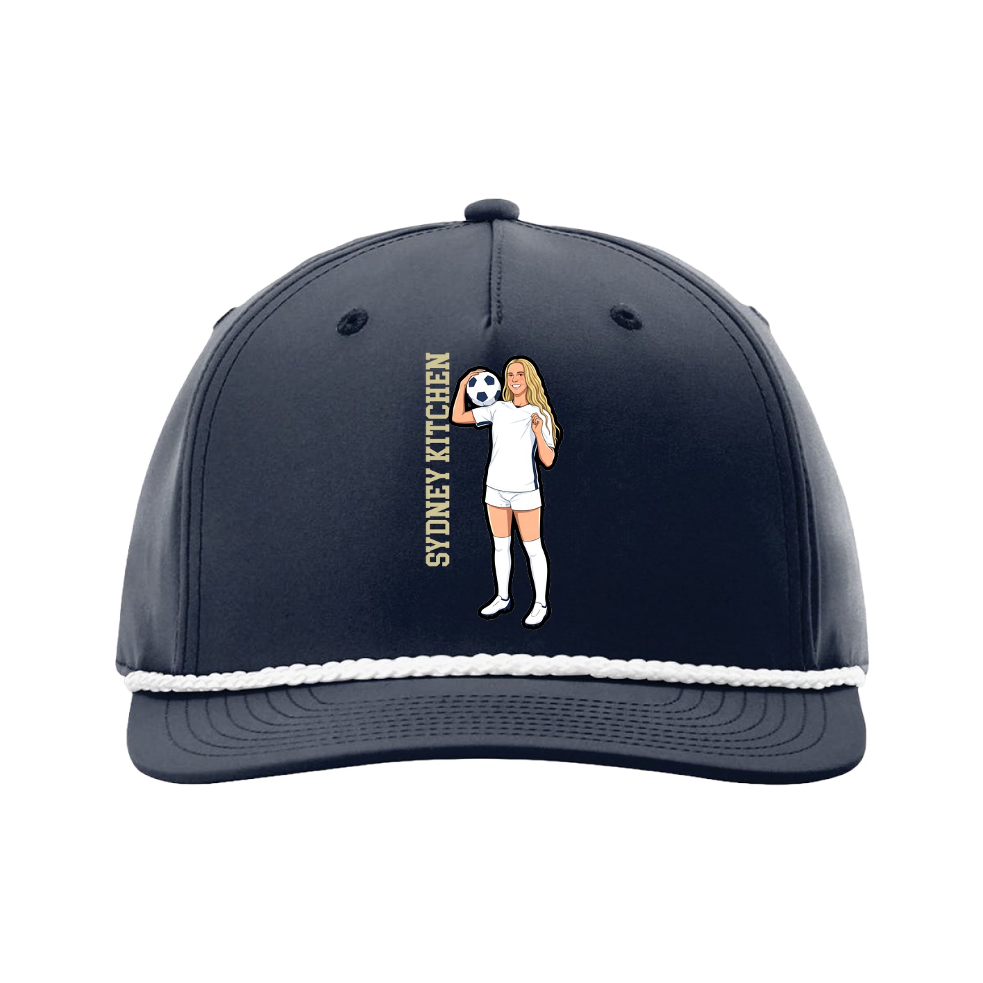 Five-Panel Classic Rope Cap — Name Vertical in Navy