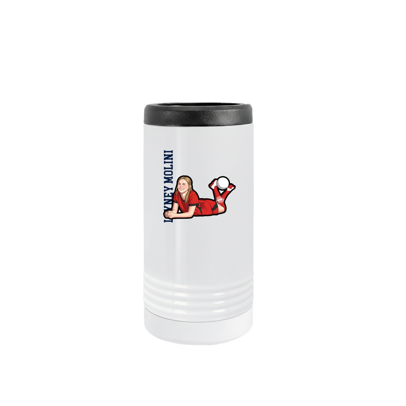 Slim Beverage Holder — Name Vertical in White