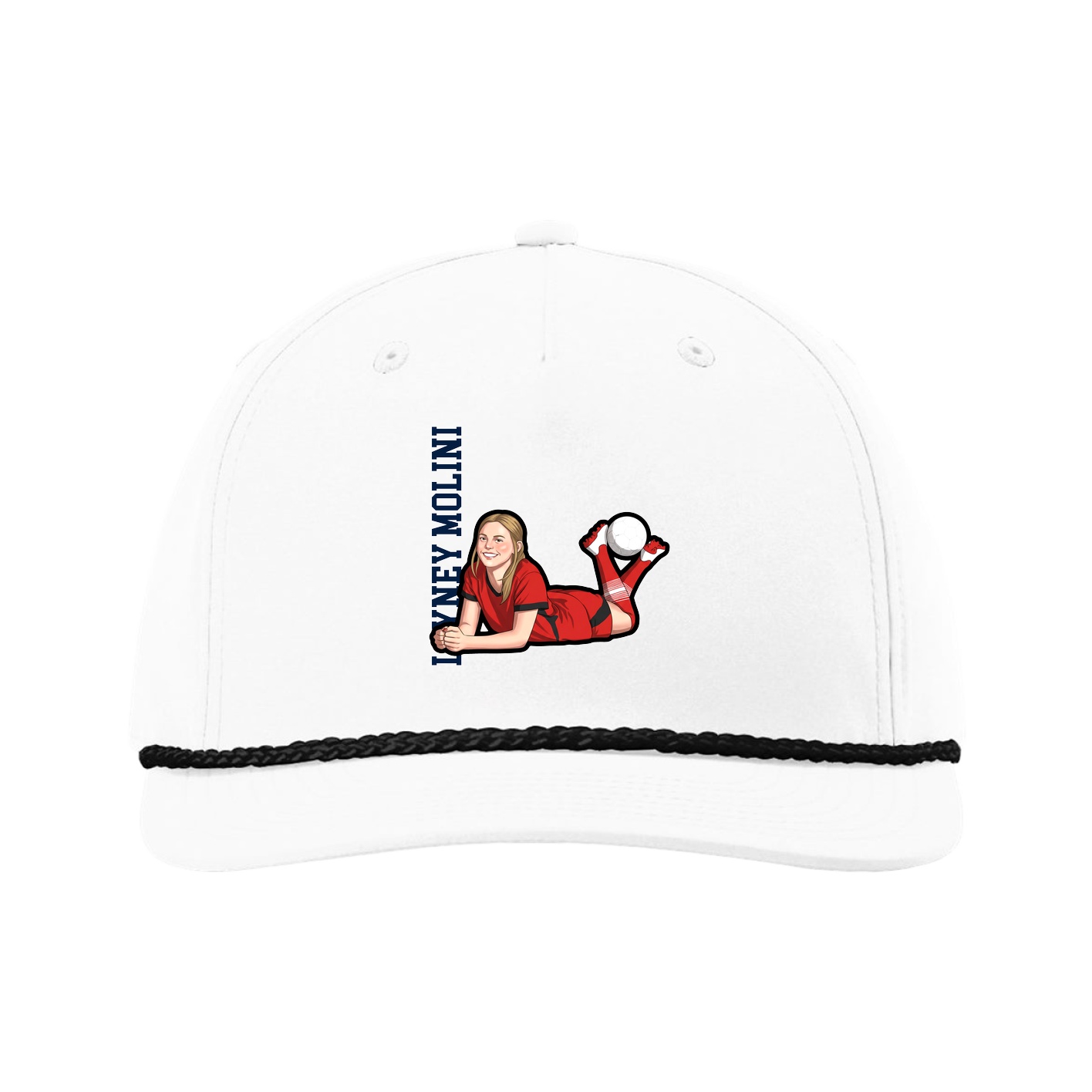 Five-Panel Classic Rope Cap — Name Vertical in White