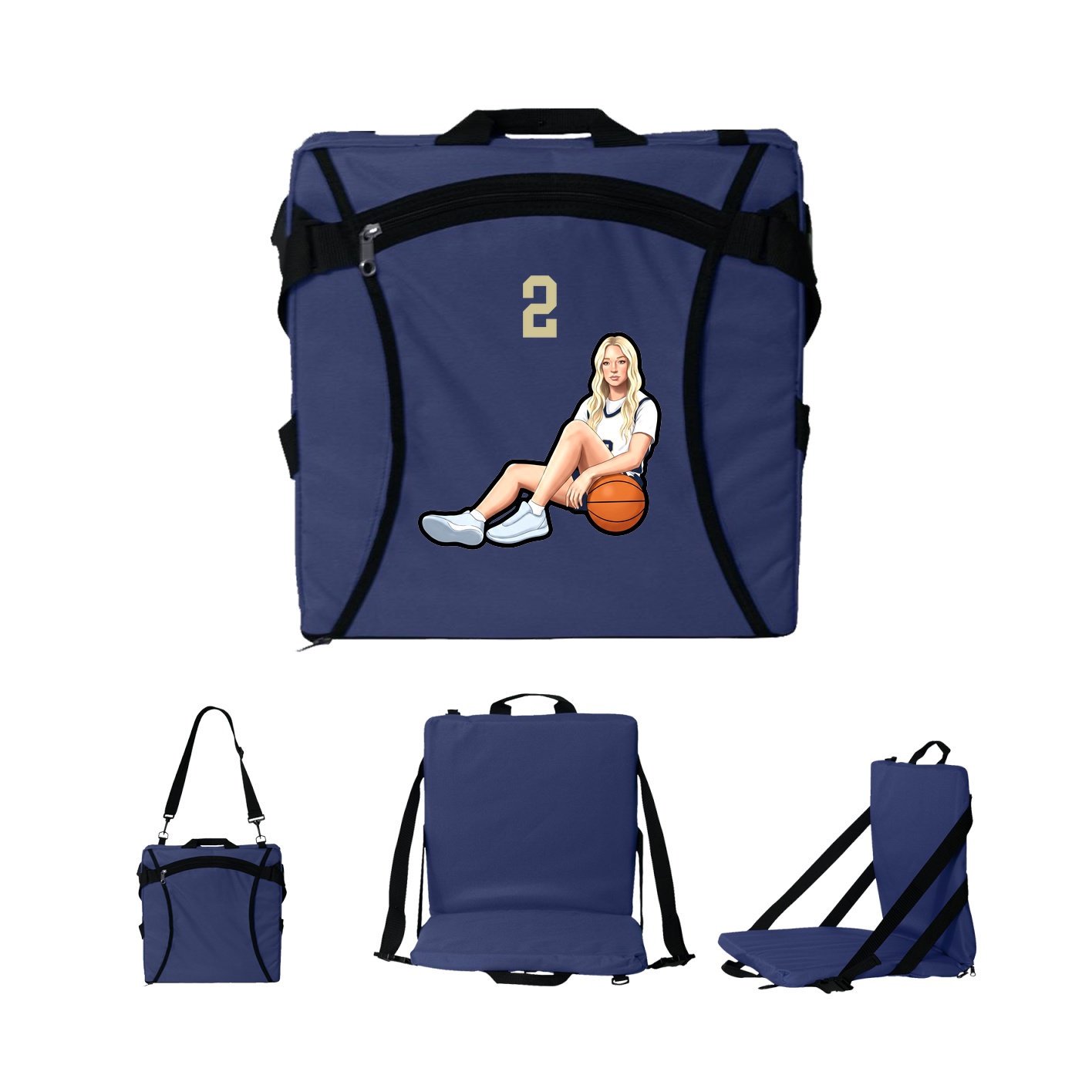 Folding Stadium Seat — Number Top in Navy