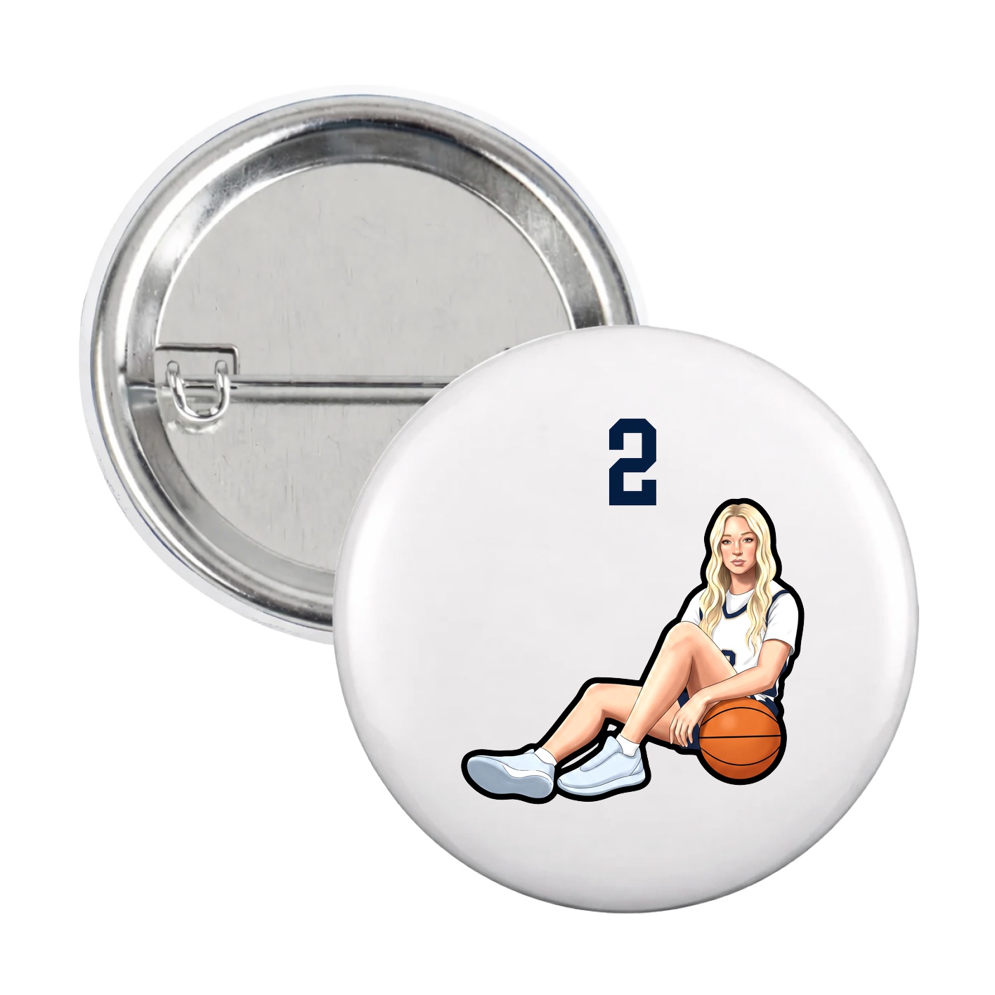 Game Day Button — Number Top in White