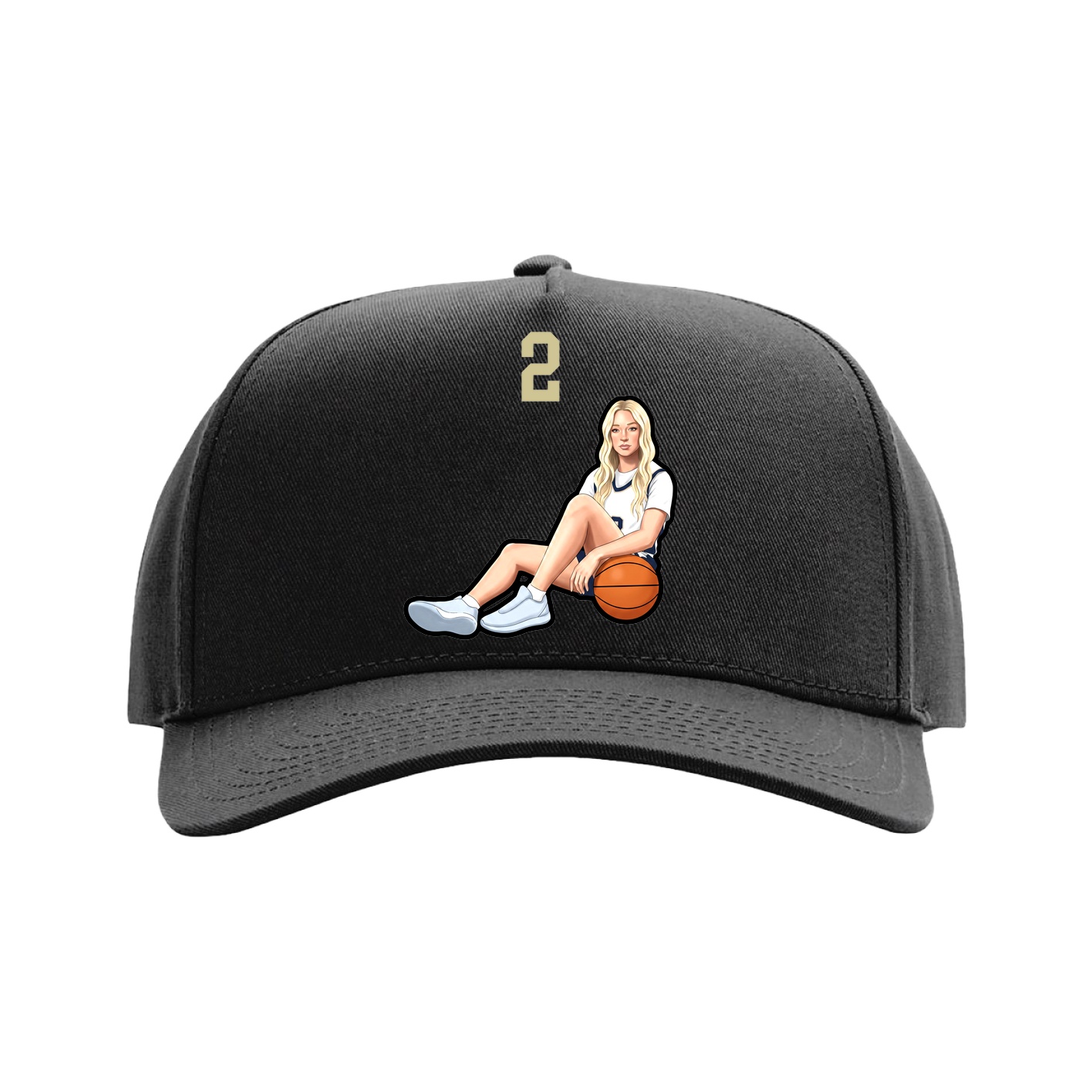 Full Fabric Five-Panel Champ Cap — Number Top in Black