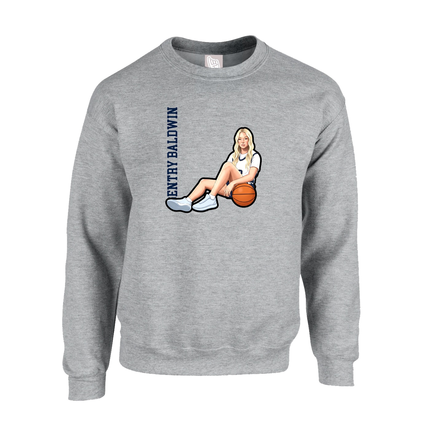 Fleece Crew — Name Vertical in Grey