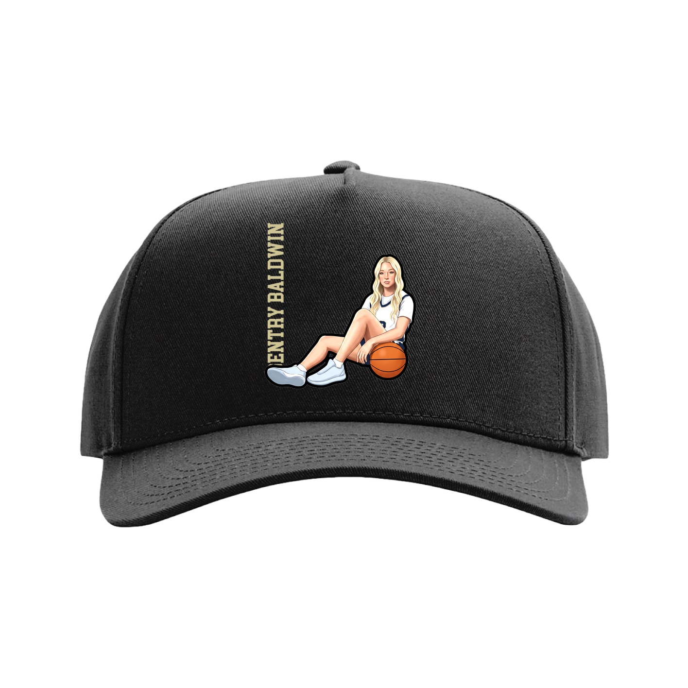 Full Fabric Five-Panel Champ Cap — Name Vertical in Black