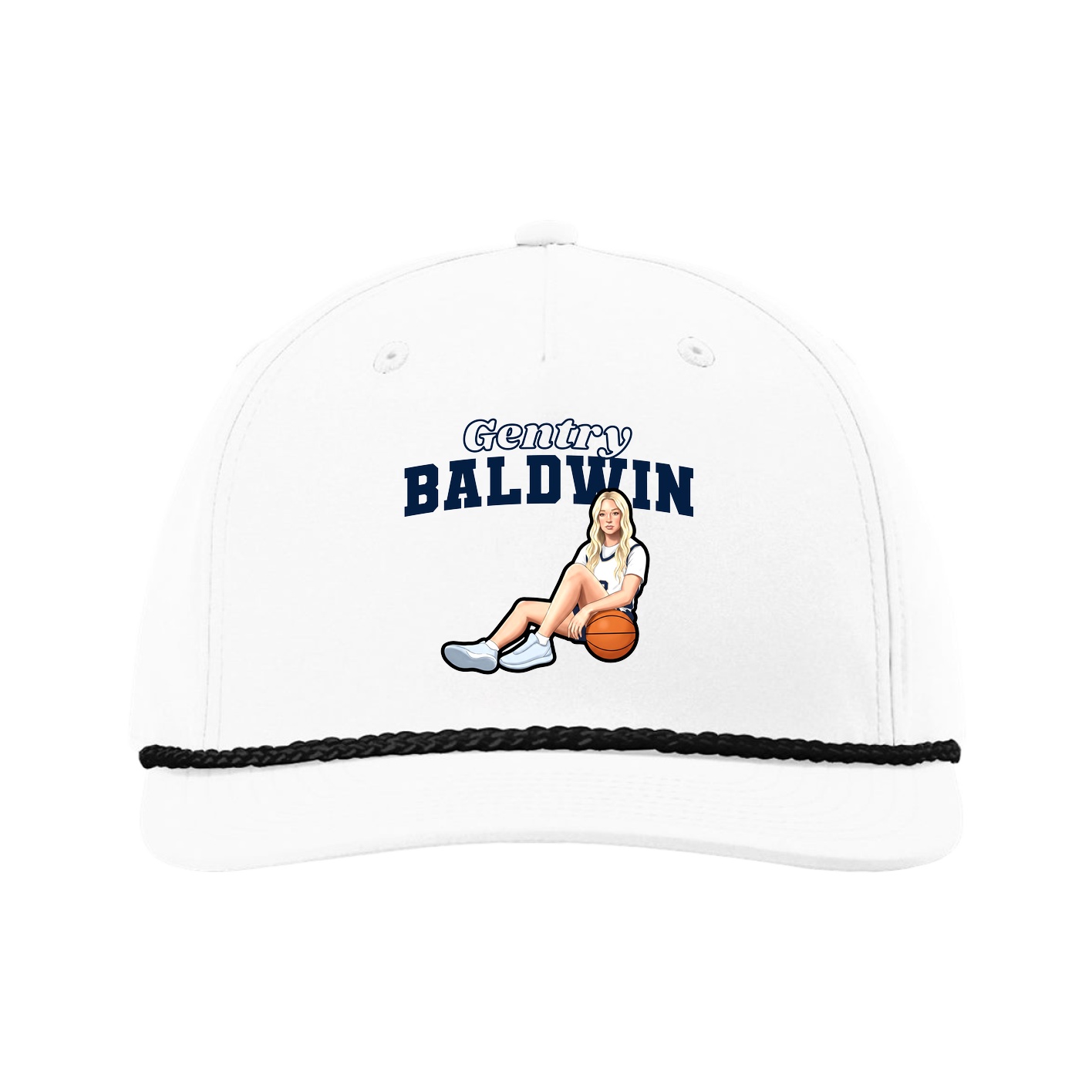 Five-Panel Classic Rope Cap — Name Arch in White