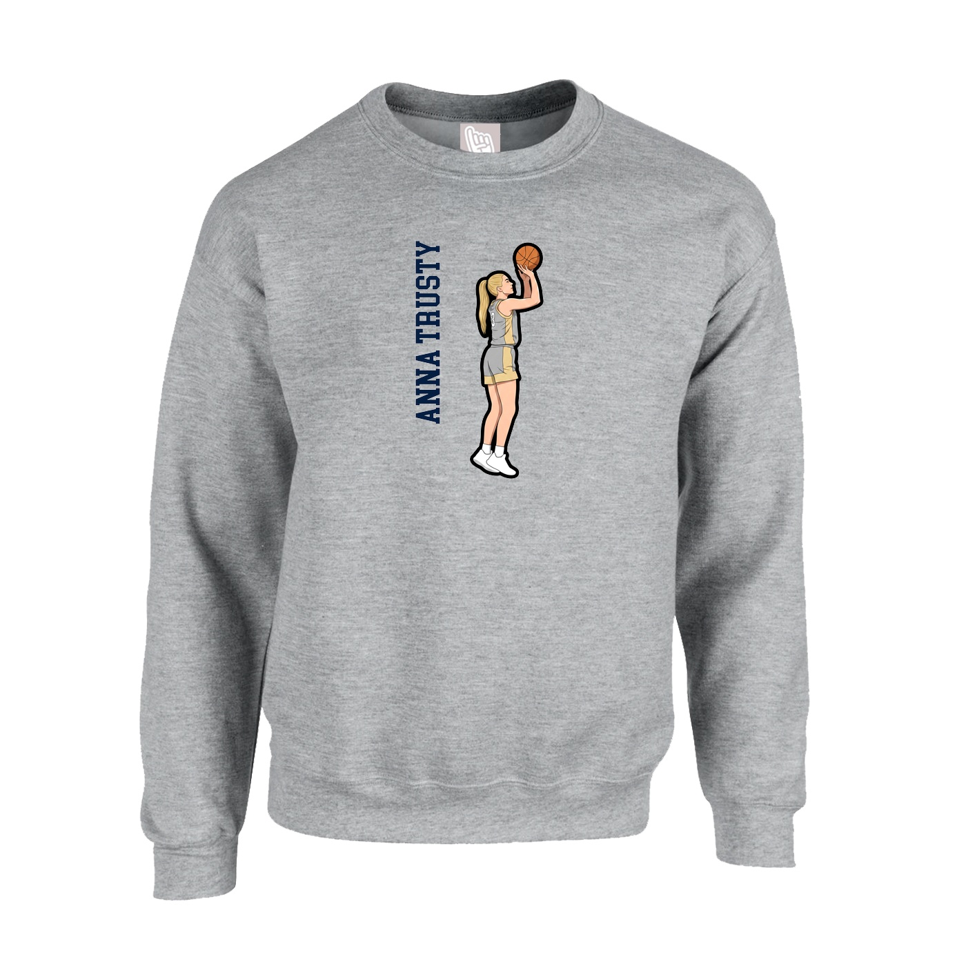Fleece Crew — Name Vertical in Grey