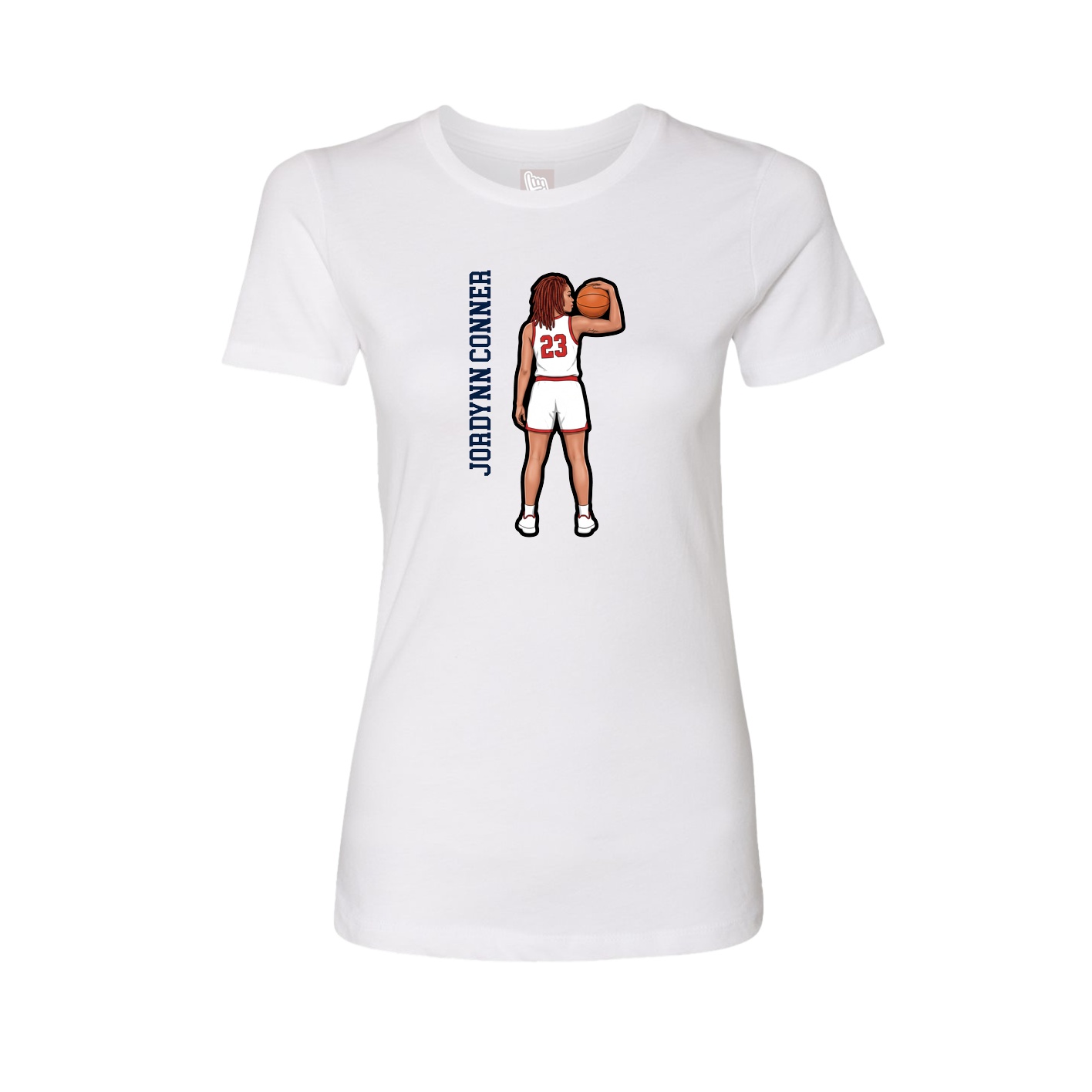 Fitted Women's Tee — Name Vertical in White
