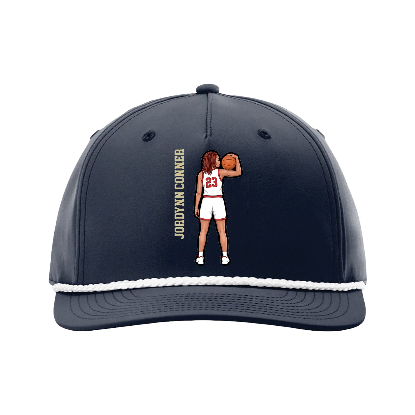Five-Panel Classic Rope Cap — Name Vertical in Navy