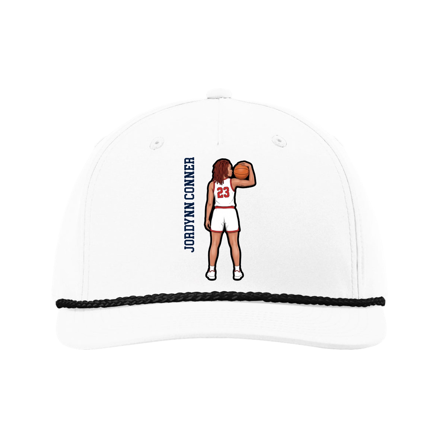 Five-Panel Classic Rope Cap — Name Vertical in White