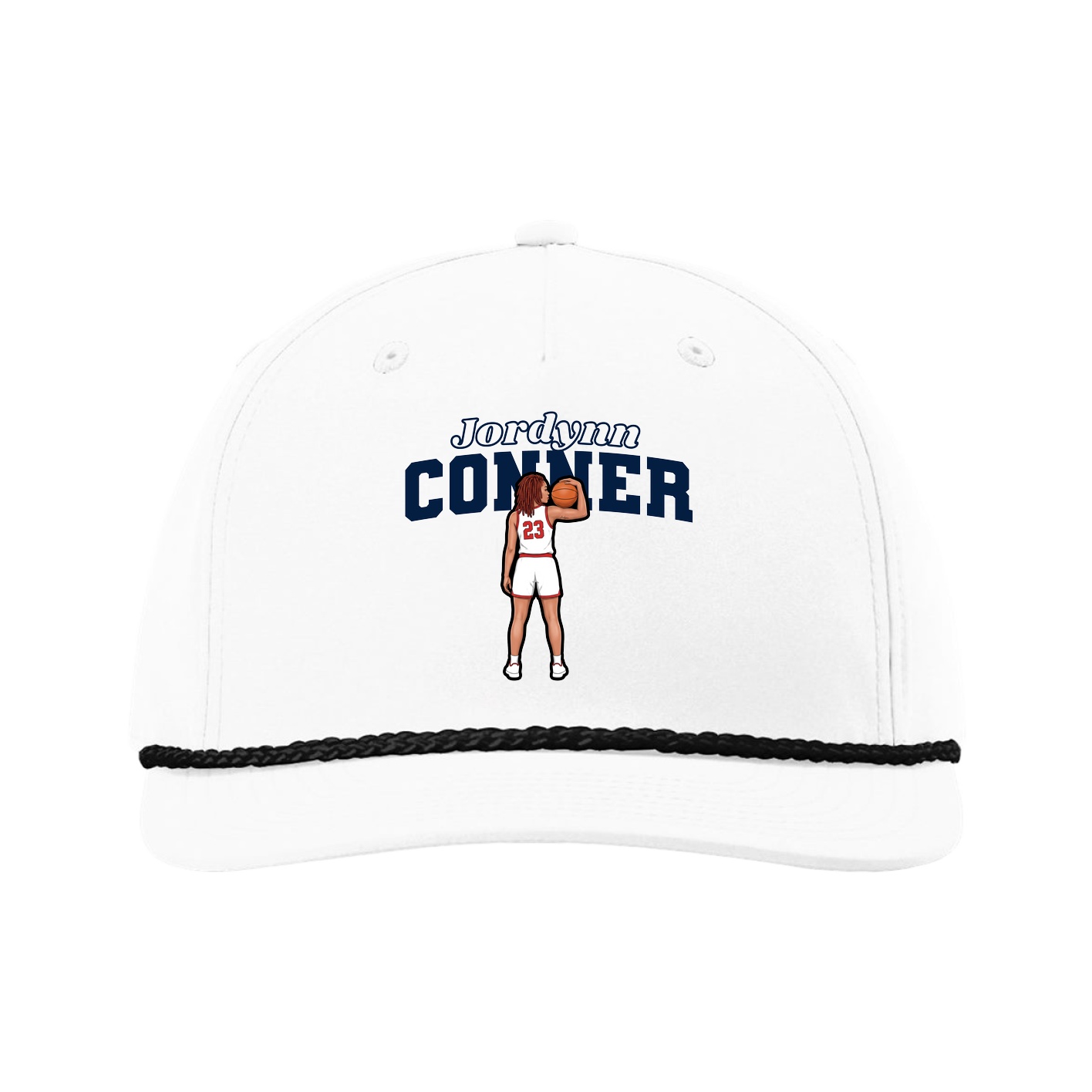 Five-Panel Classic Rope Cap — Name Arch in White