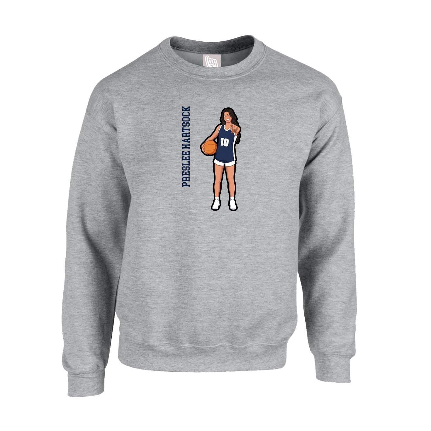 Fleece Crew — Name Vertical in Grey