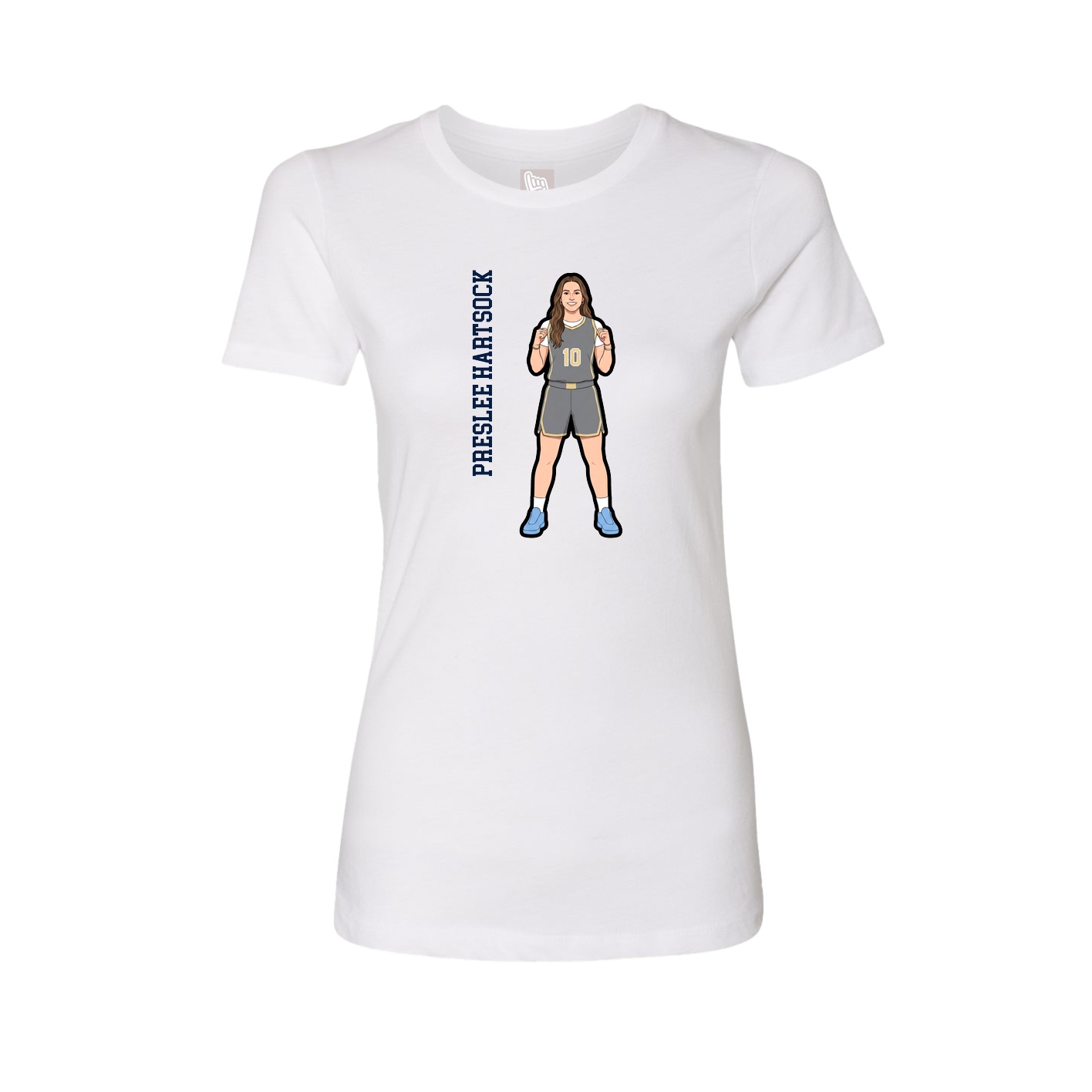 Womens Tee — Name Vertical in White