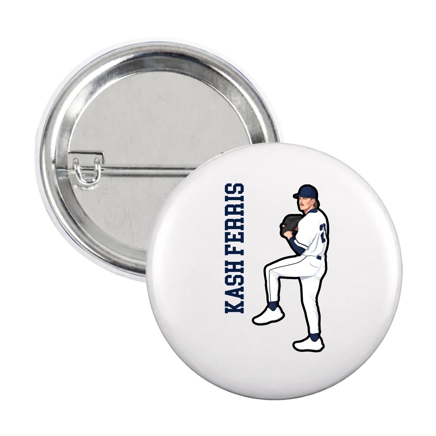 Game Day Button — Name Vertical in White