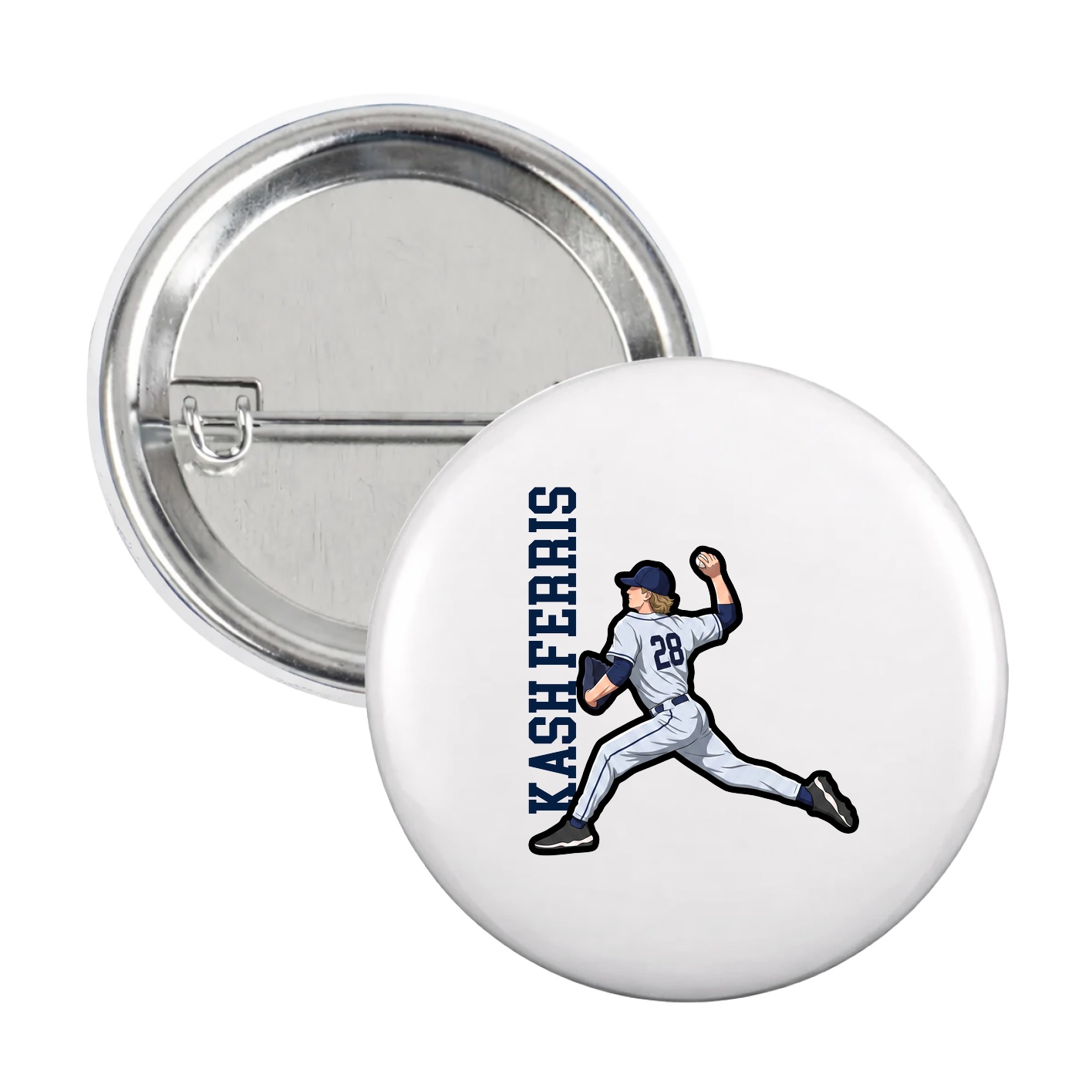 Game Day Button — Name Vertical in White