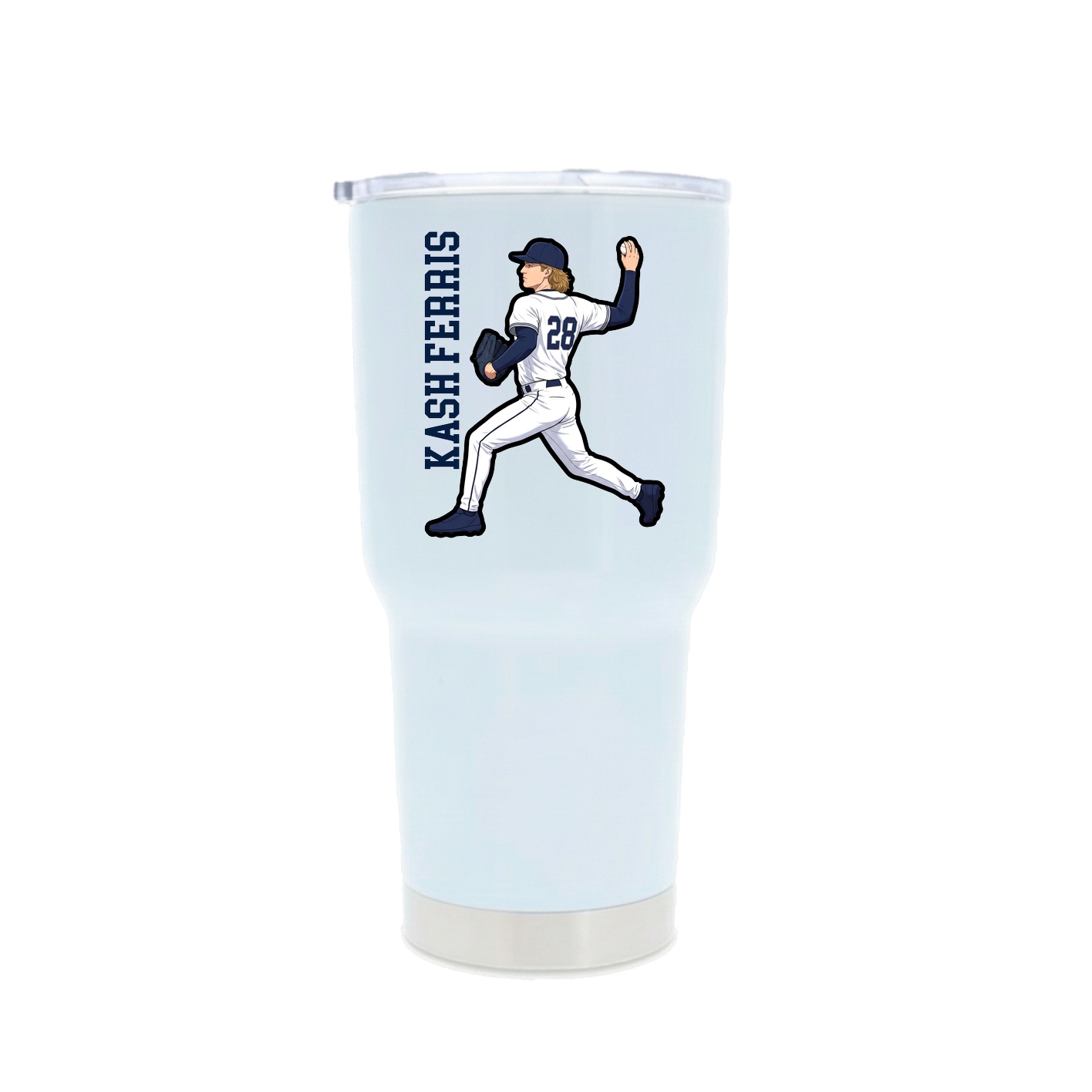 30oz Stainless Steel Tumbler — Name Vertical in White