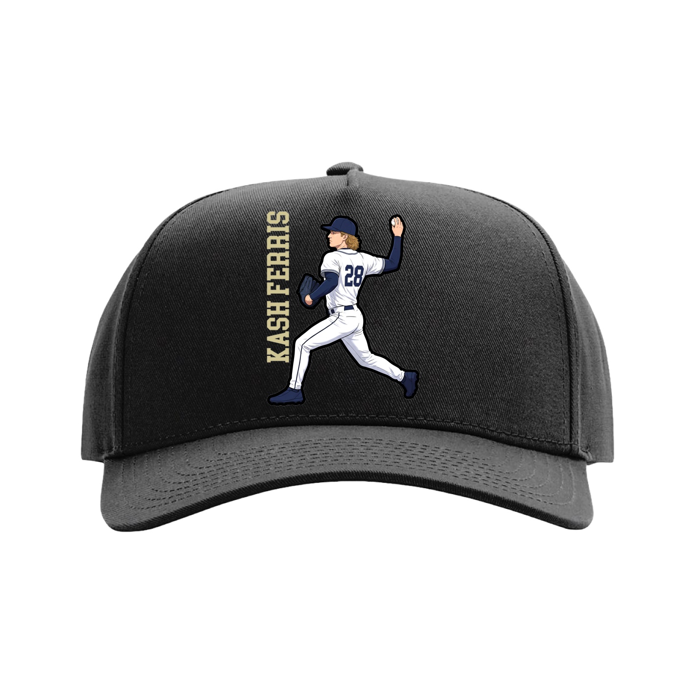 Full Fabric Five-Panel Champ Cap — Name Vertical in Black