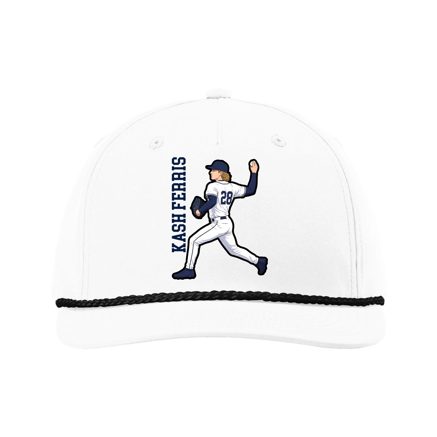 Five-Panel Classic Rope Cap — Name Vertical in White