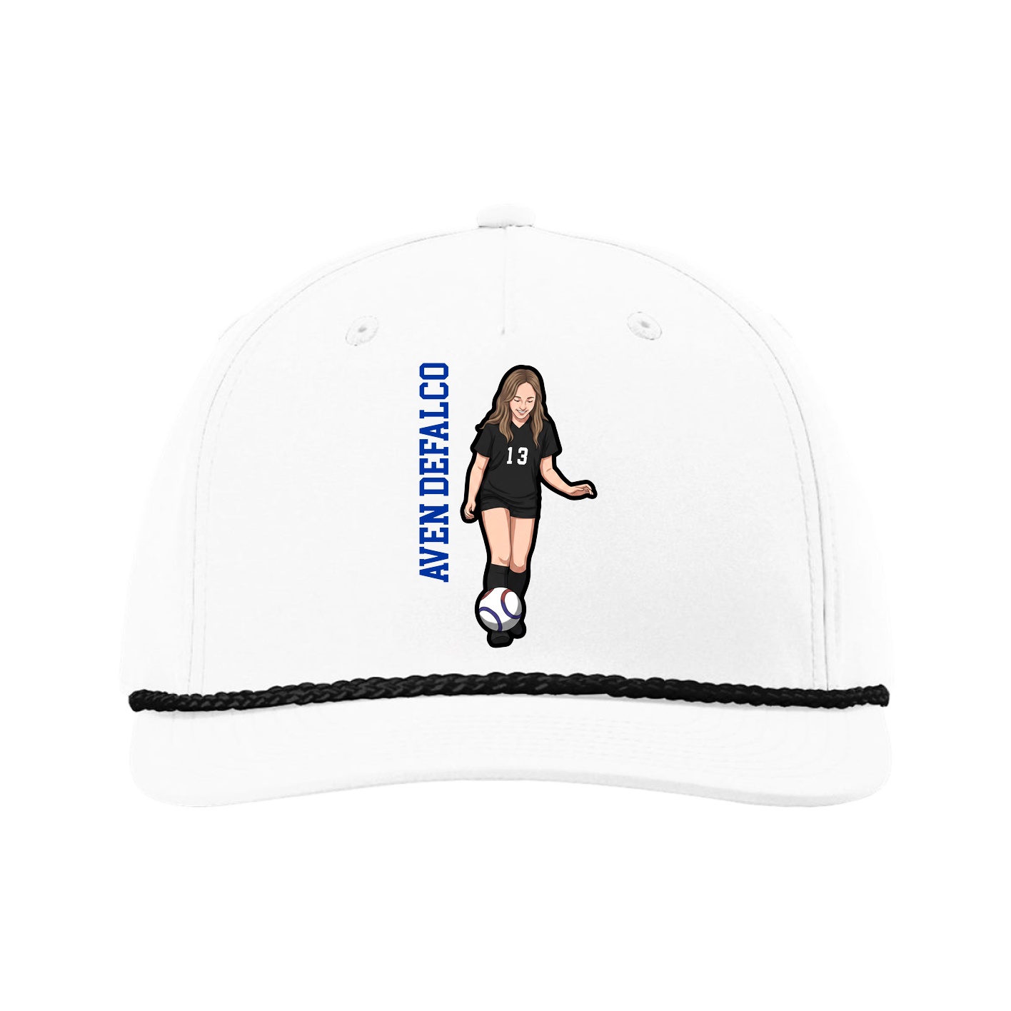 Five-Panel Classic Rope Cap — Name Vertical in White