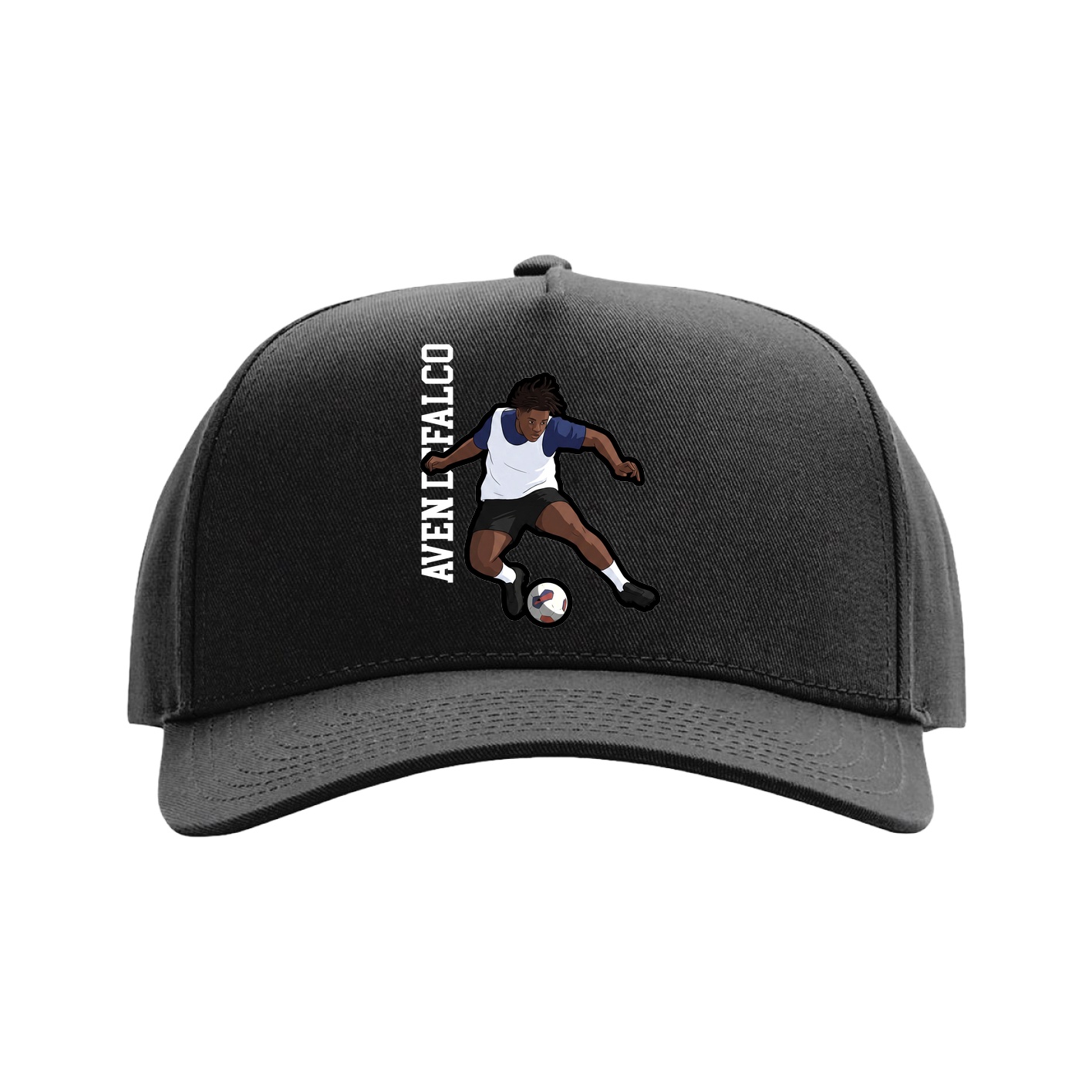 Full Fabric Five-Panel Champ Cap — Name Vertical in Black