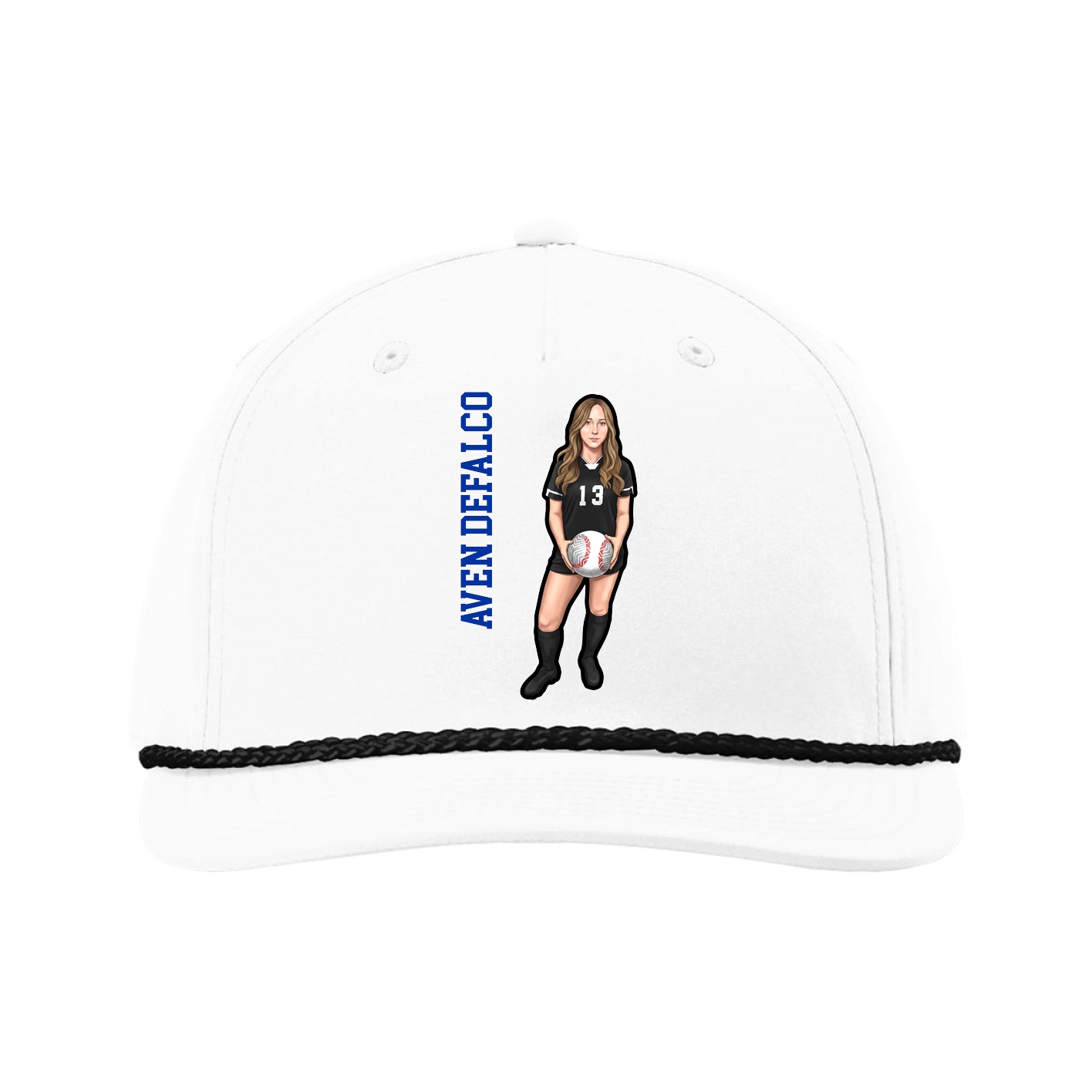 Five-Panel Classic Rope Cap — Name Vertical in White