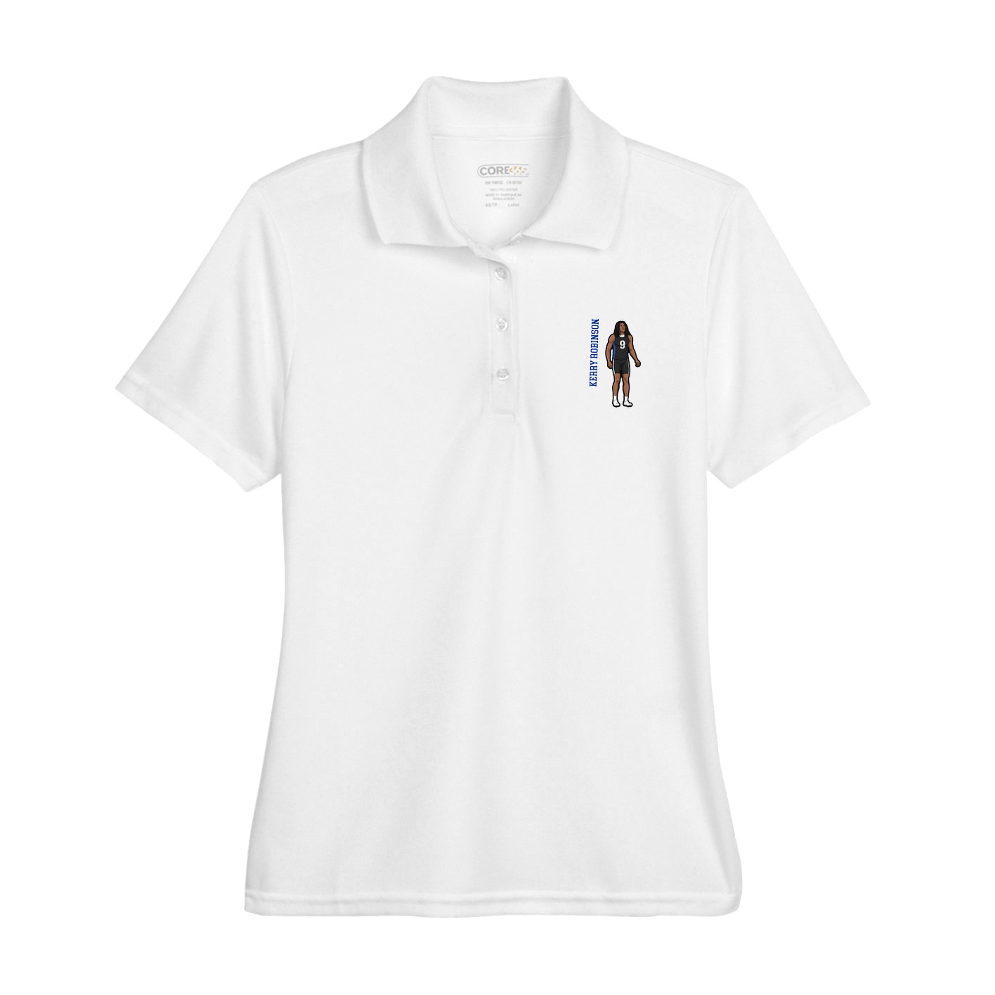 Womens Performance Polo — Name Vertical in White