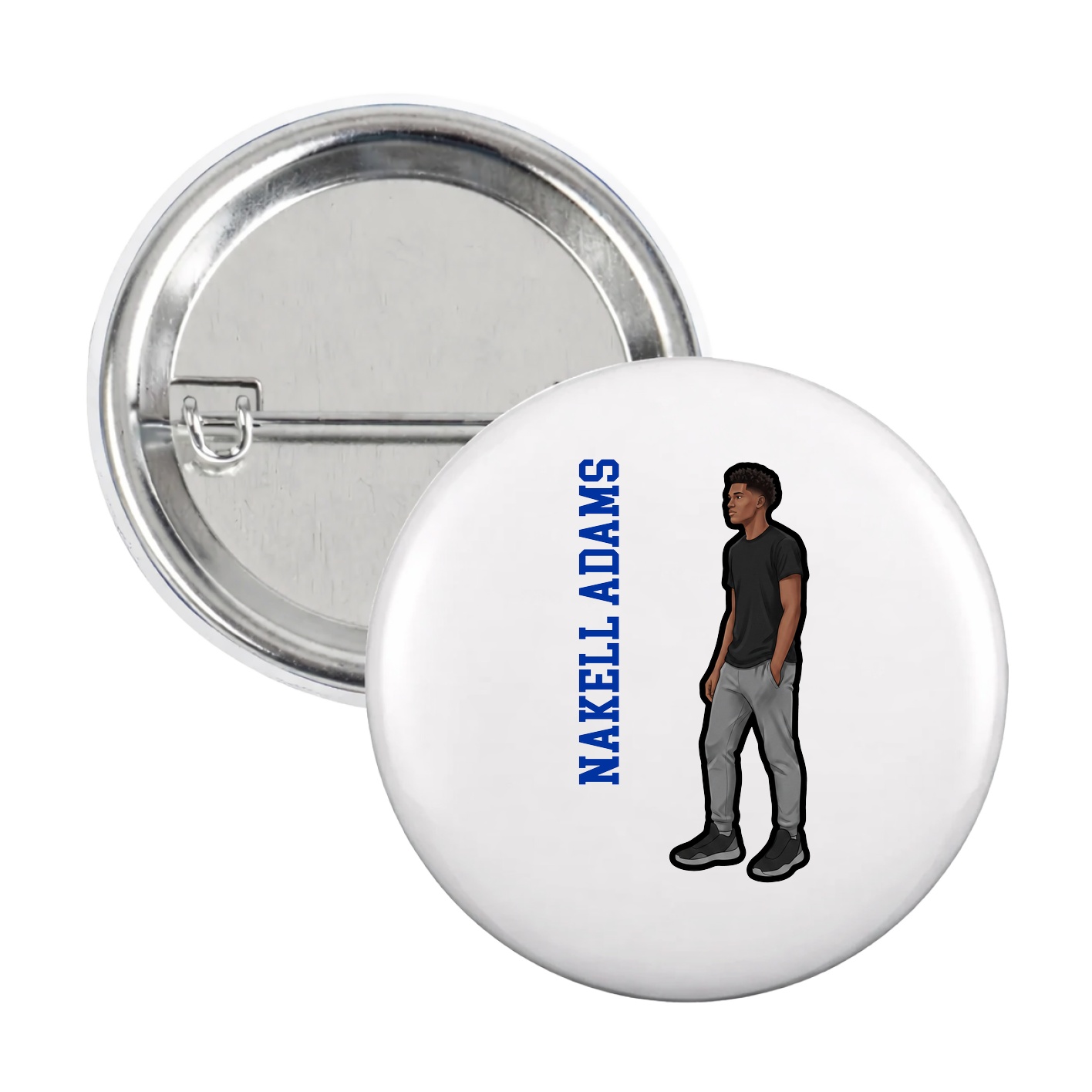Game Day Button — Name Vertical in White